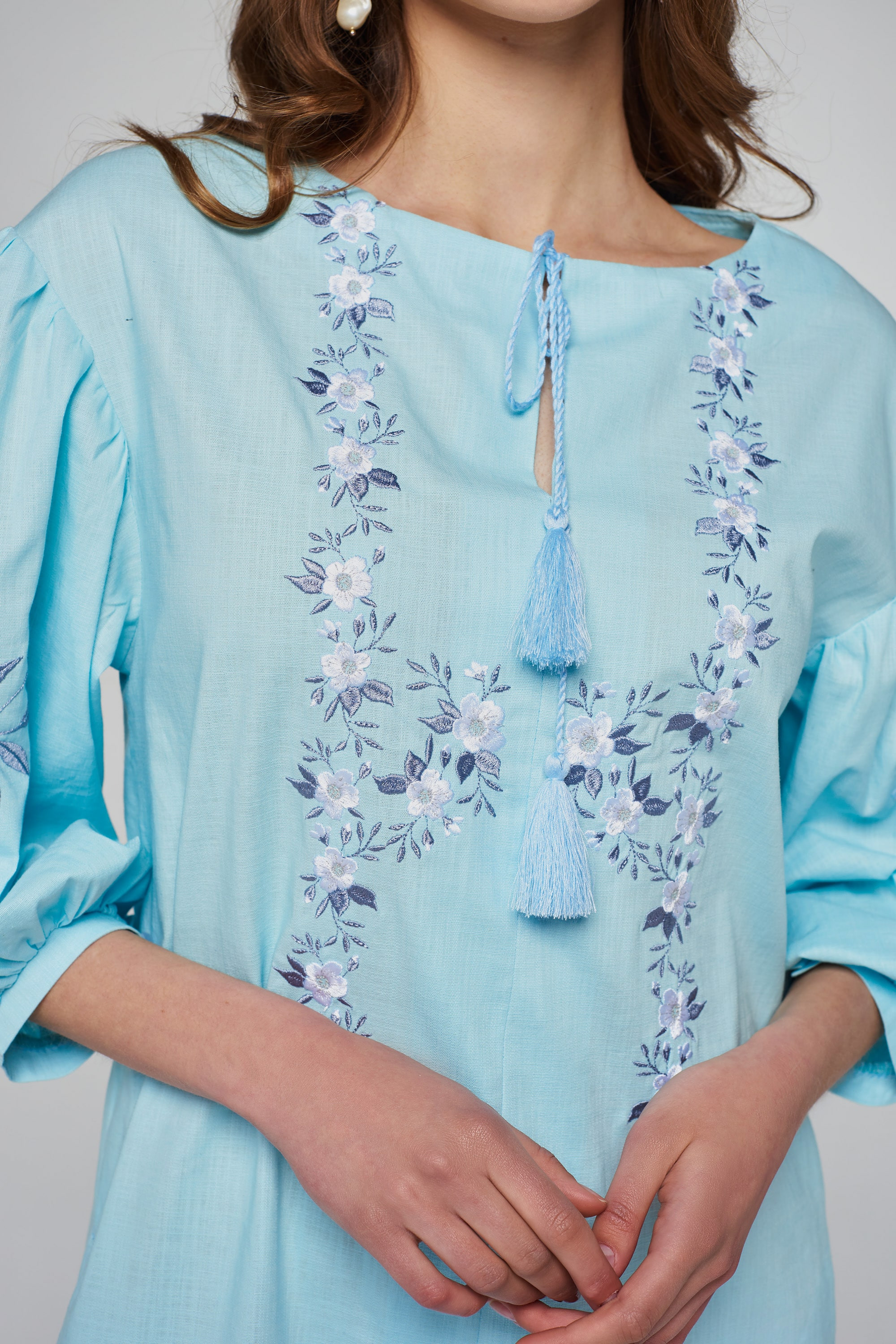 Women's linen embroidered dress Blue Women's linen embroidered dress Blue