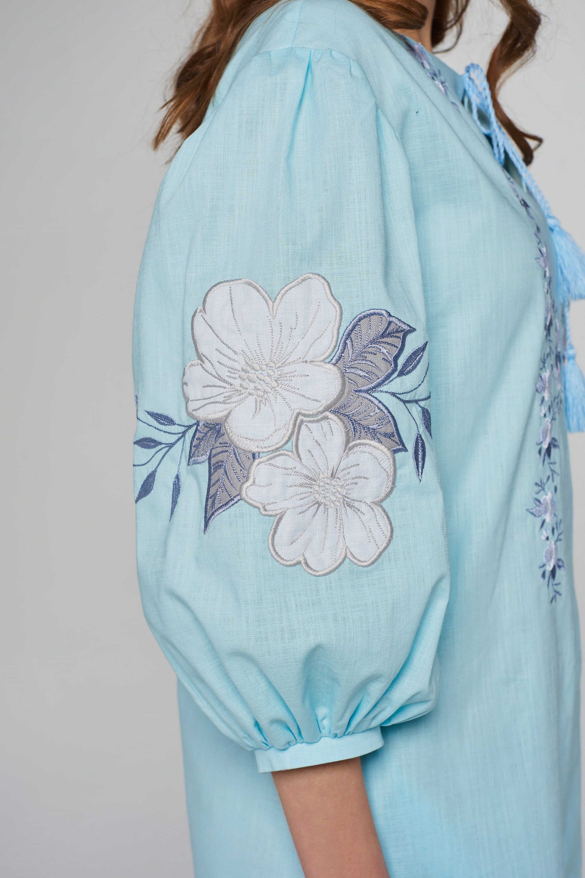 Жіноча лляна вишита сукня Blue | L | 48