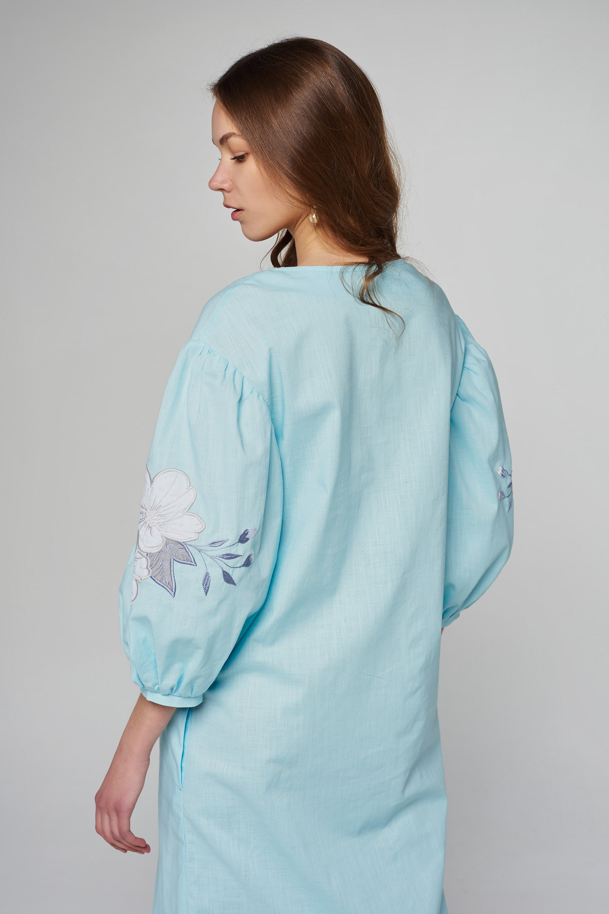 Жіноча лляна вишита сукня Blue | L | 48