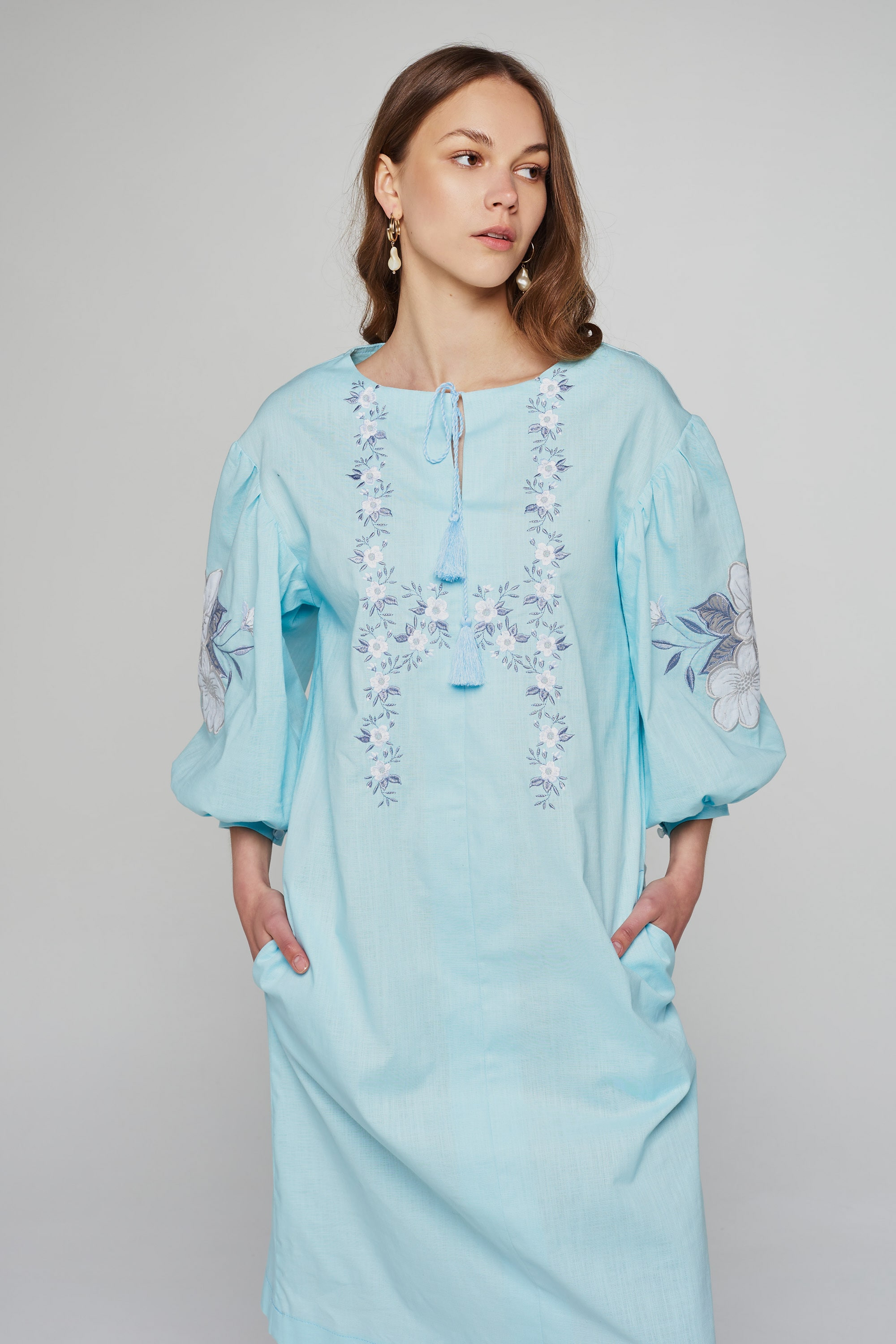 Жіноча лляна вишита сукня Blue | L | 48
