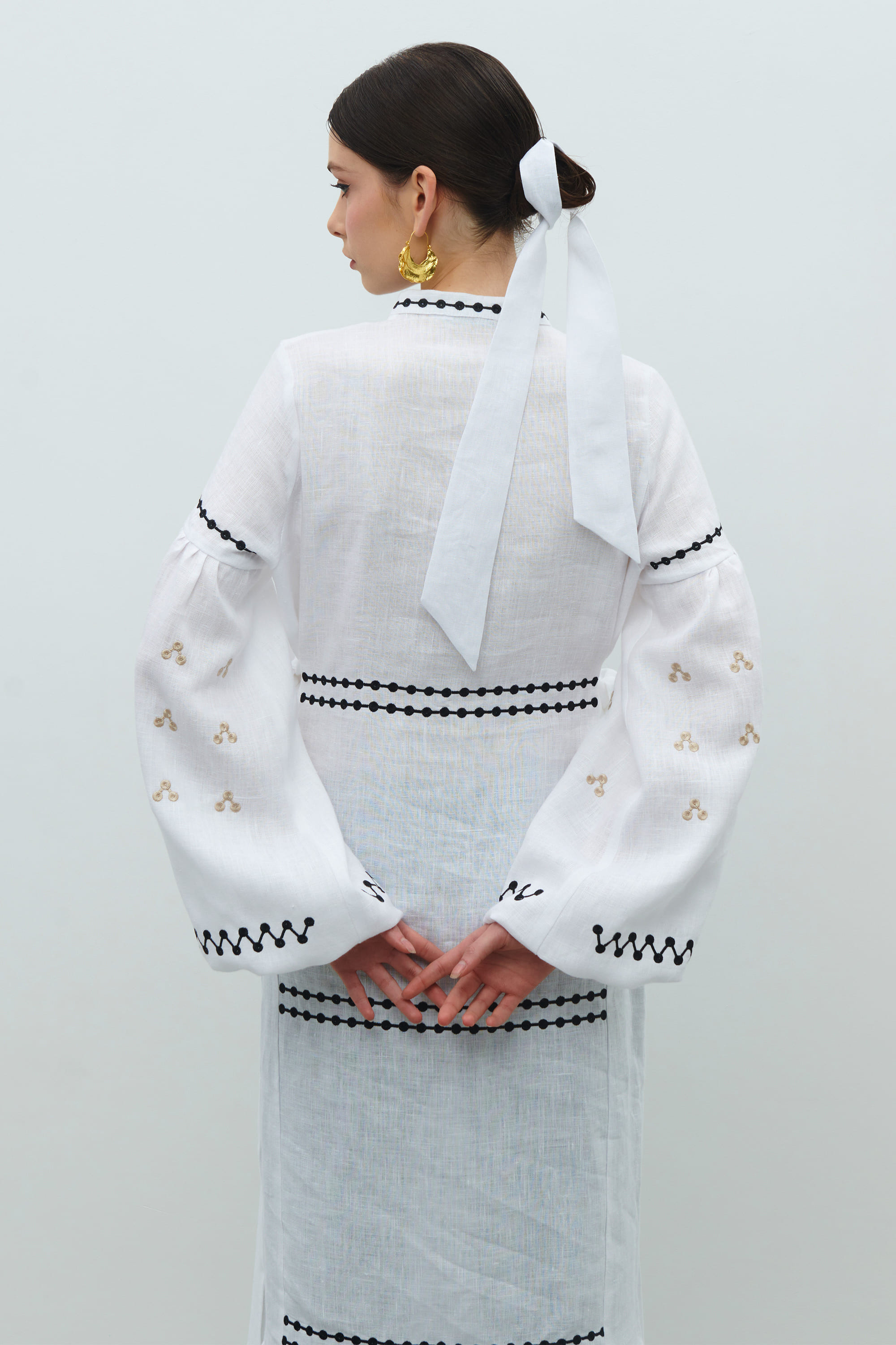 Long embroidered white linen dress Rozkvyt | S | 42-44