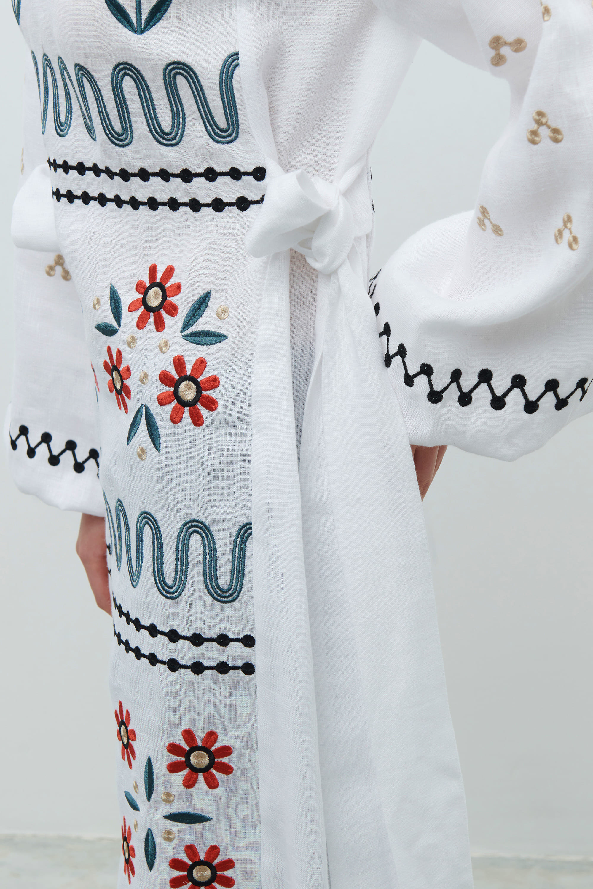 Long embroidered white linen dress Rozkvyt | S | 42-44