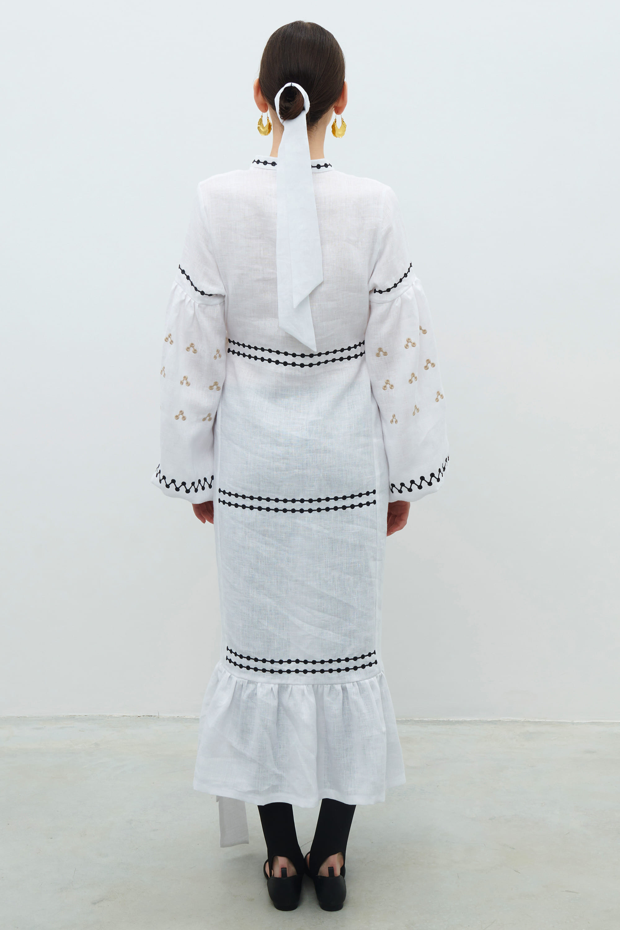Long embroidered white linen dress Rozkvyt | S | 42-44
