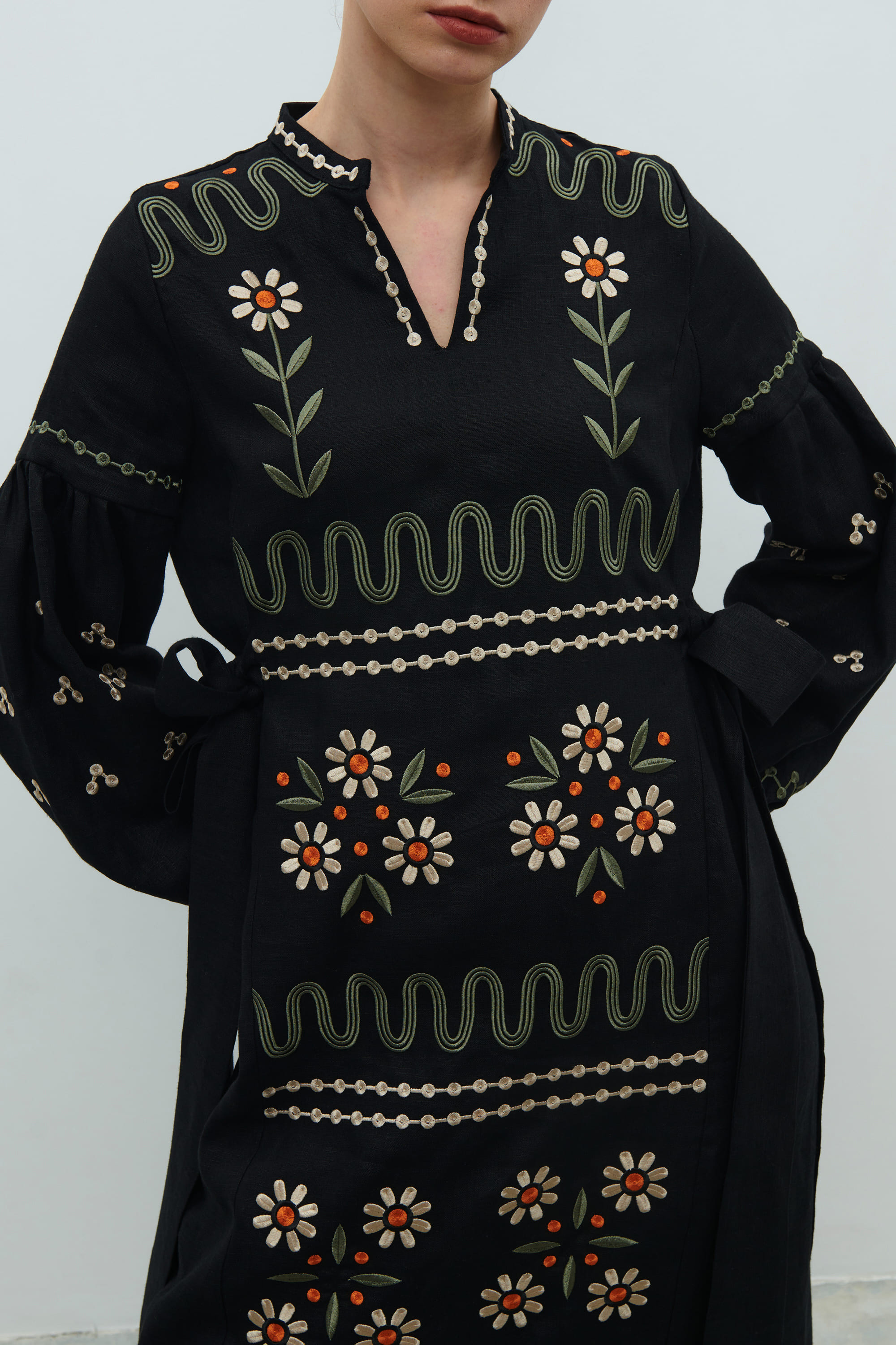 Embroidered black dress. The flourishing of Maria Prymachenko's work | S | 42-44