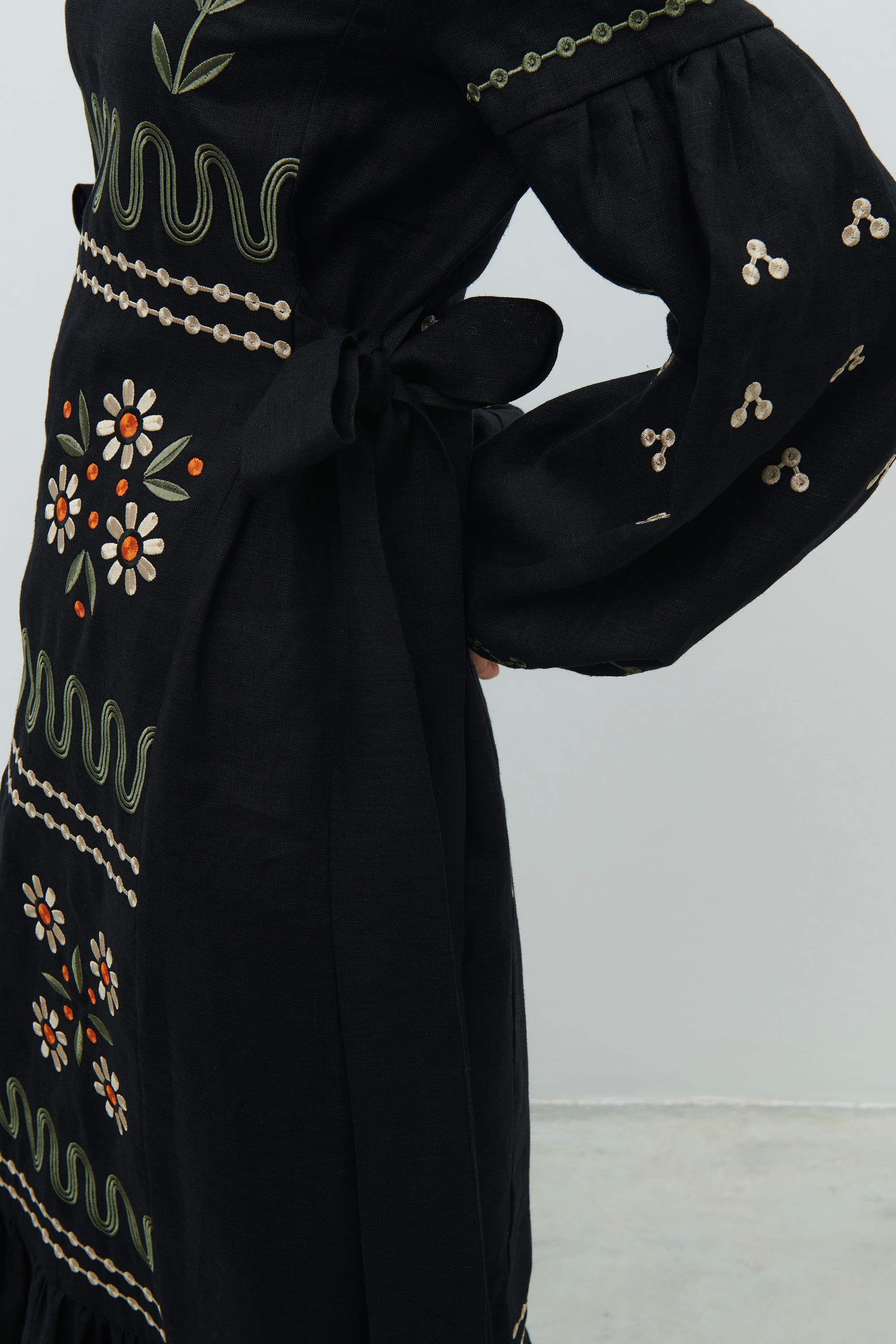 Embroidered black dress. The flourishing of Maria Prymachenko's work | S | 42-44