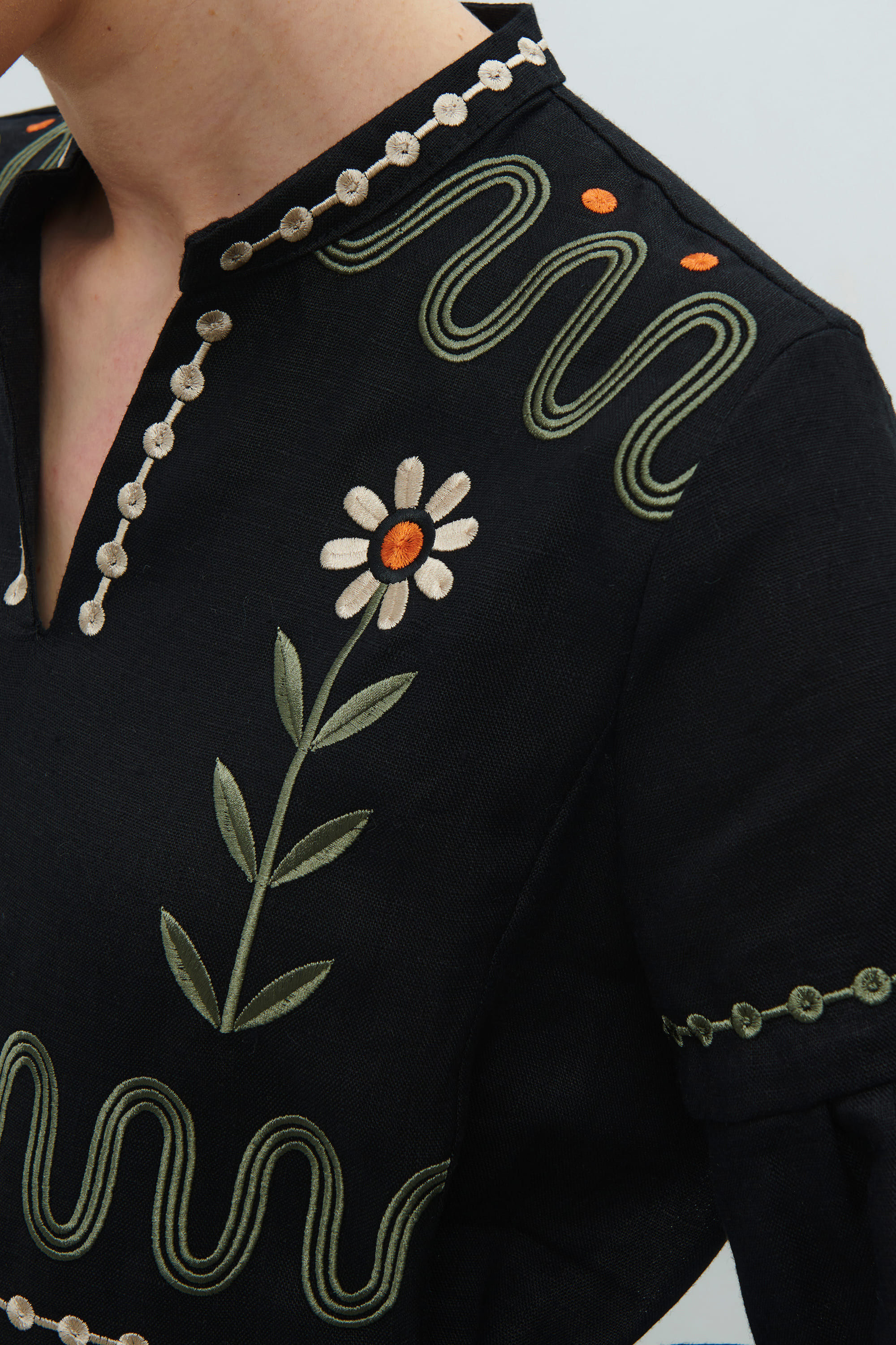 Embroidered black dress. The flourishing of Maria Prymachenko's work | S | 42-44