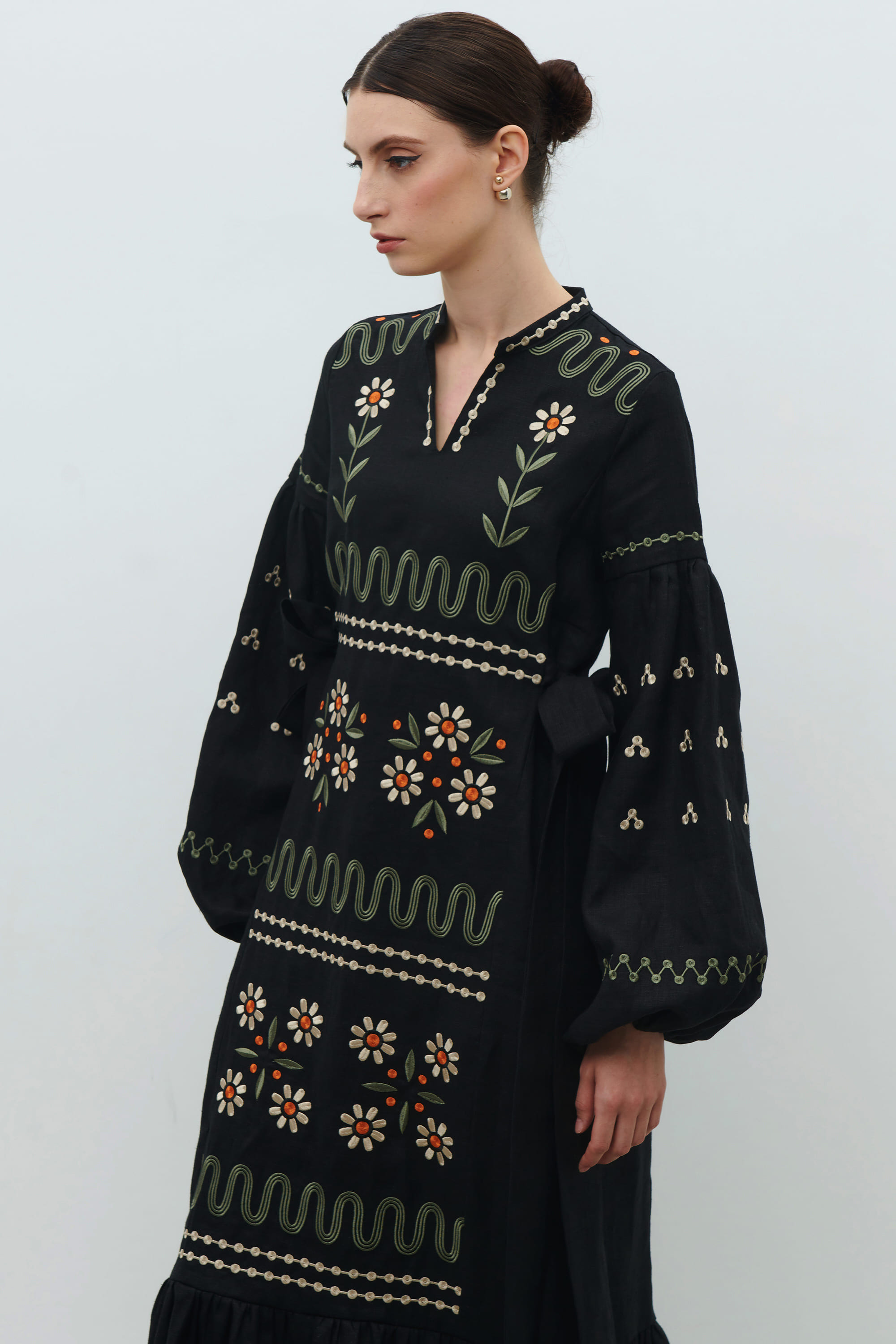 Embroidered black dress. The flourishing of Maria Prymachenko's work | S | 42-44