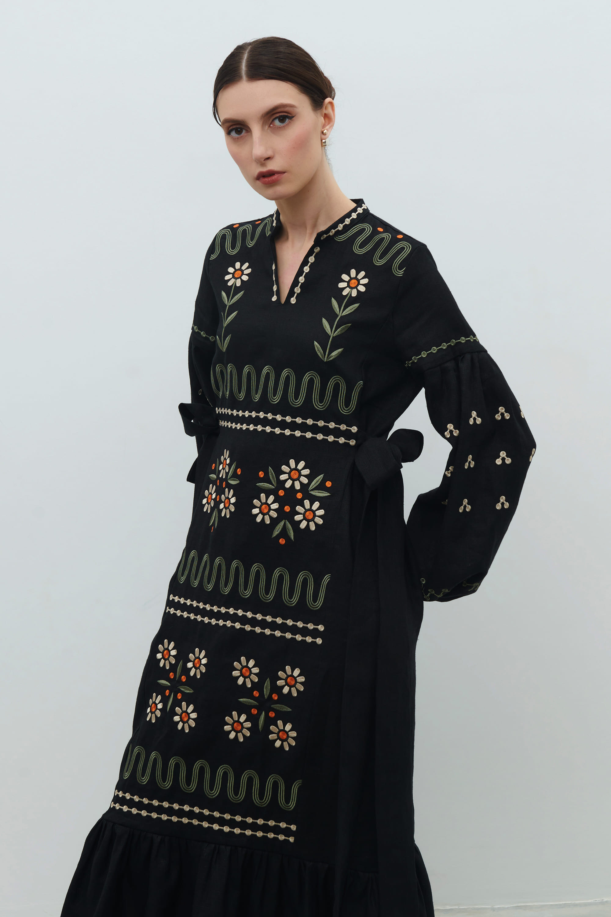 Embroidered black dress. The flourishing of Maria Prymachenko's work | S | 42-44