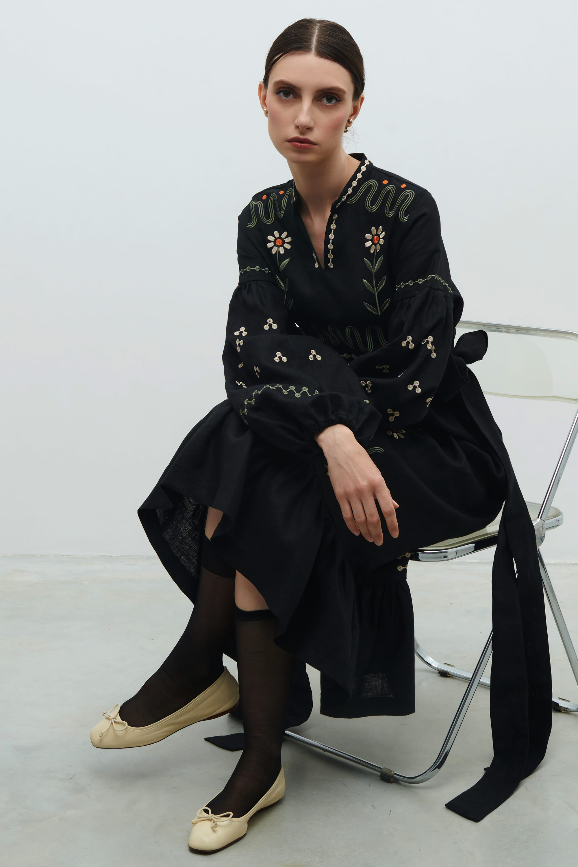 Embroidered black dress. The flourishing of Maria Prymachenko's work | S | 42-44