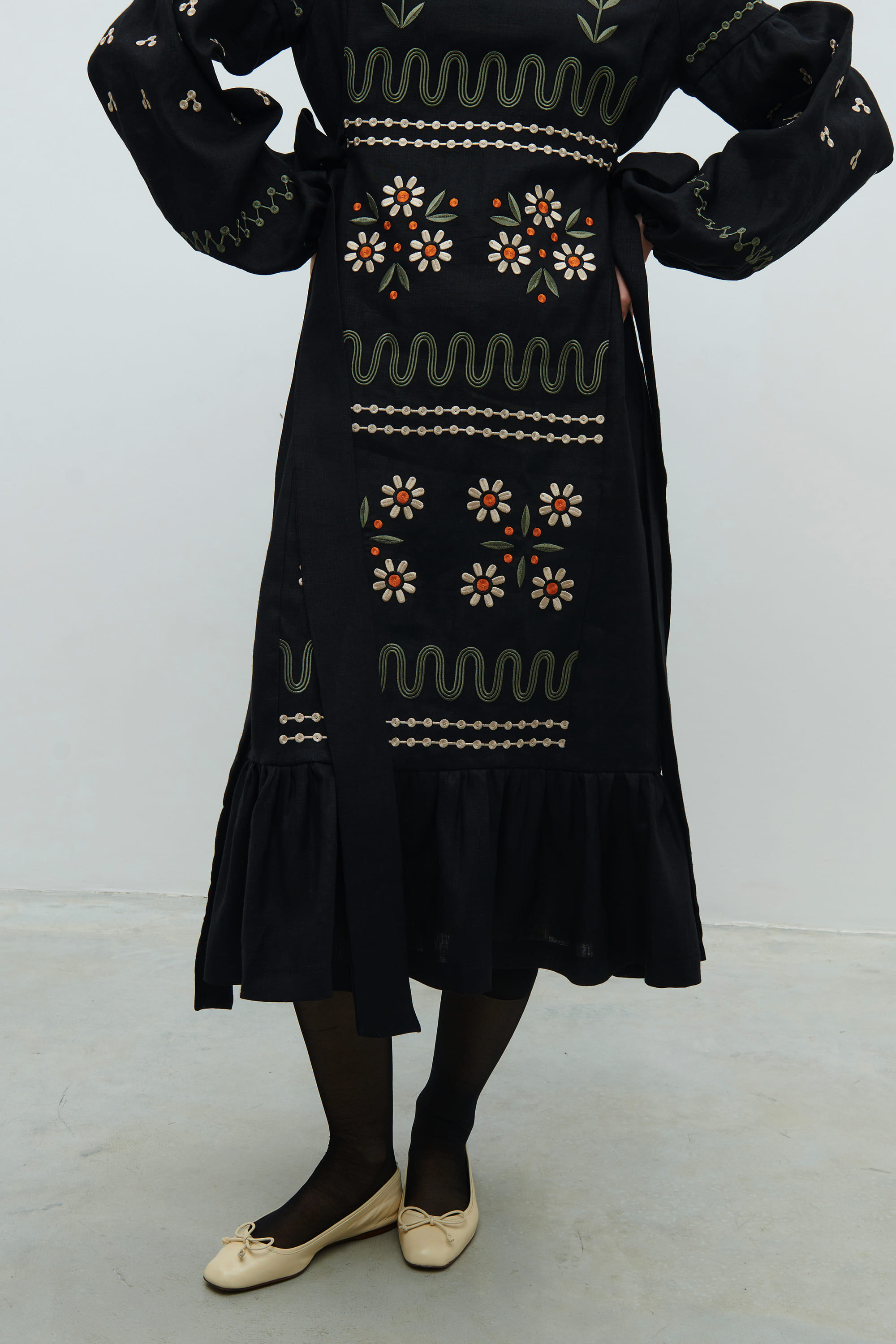 Embroidered black dress. The flourishing of Maria Prymachenko's work | S | 42-44