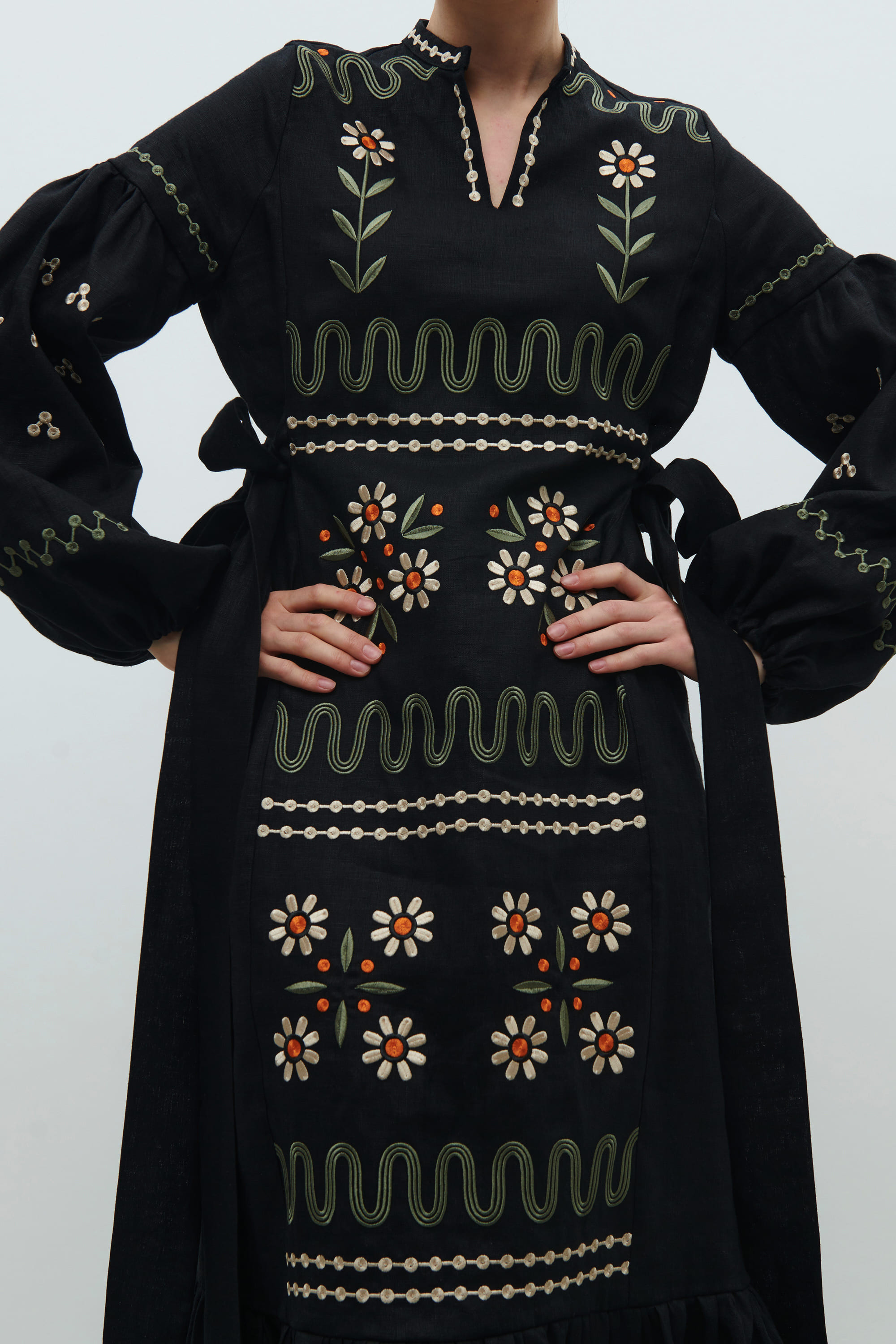 Embroidered black dress. The flourishing of Maria Prymachenko's work | S | 42-44
