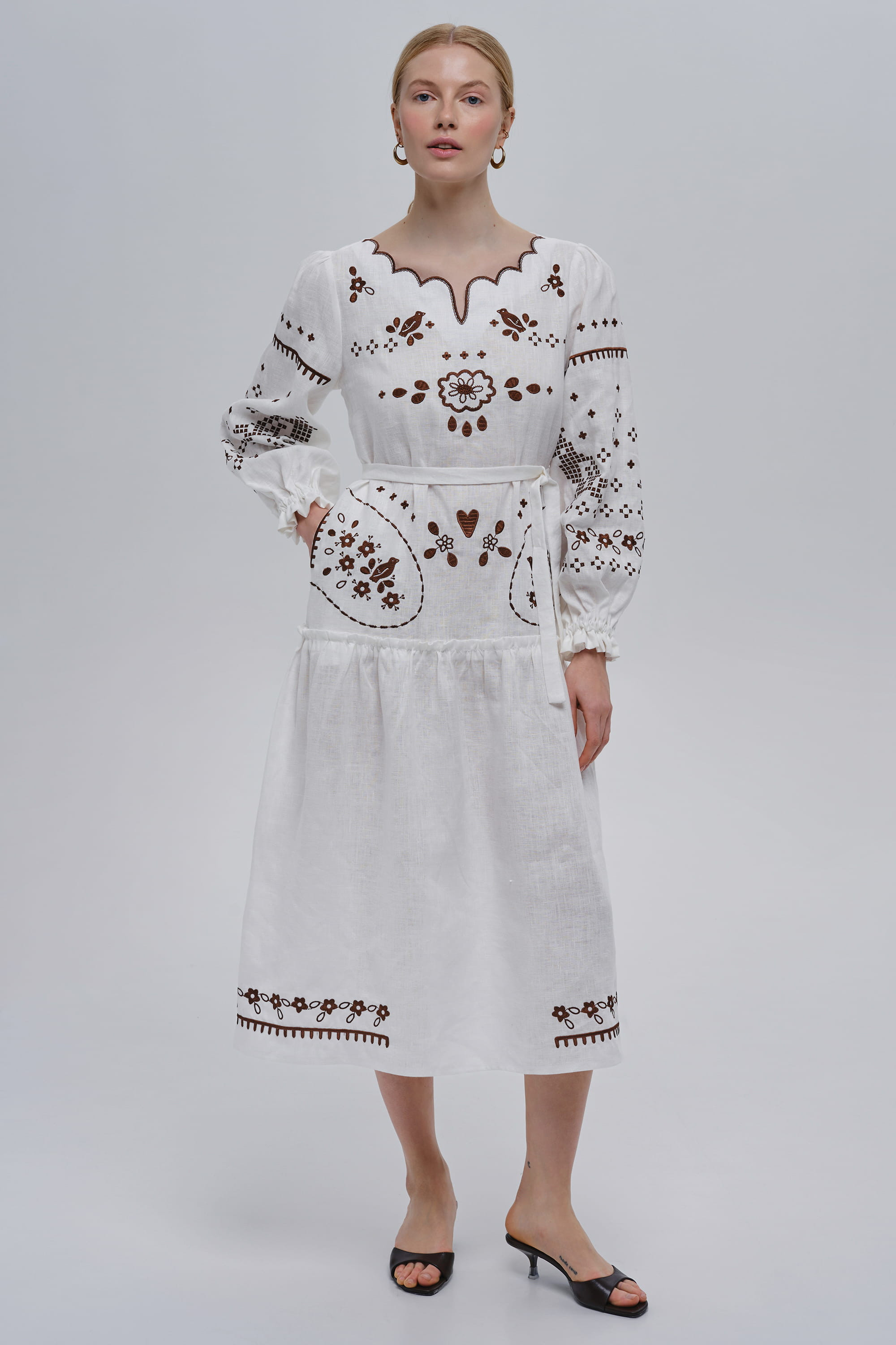 Embroidered white linen dress My Love