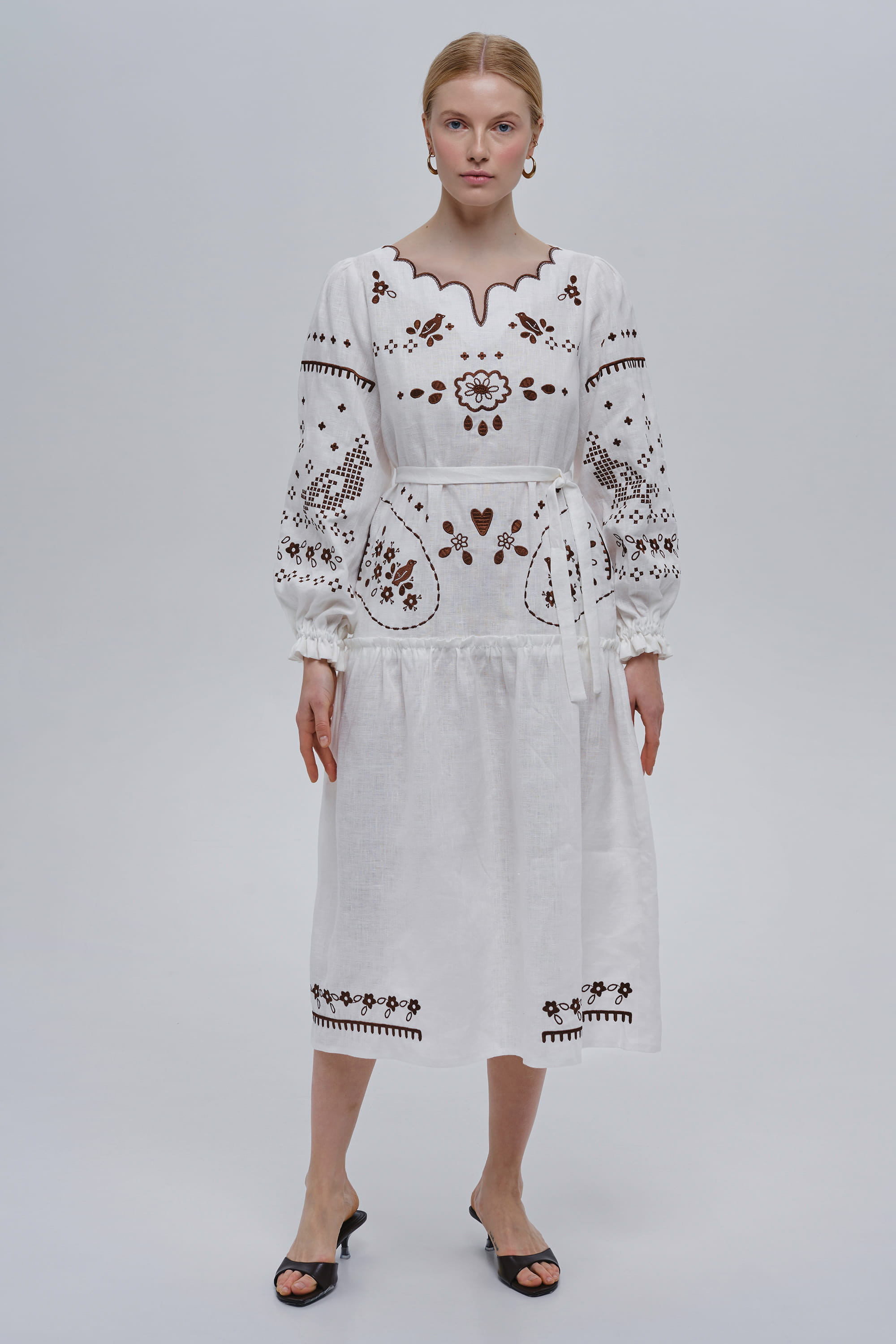 Embroidered white linen dress My Love