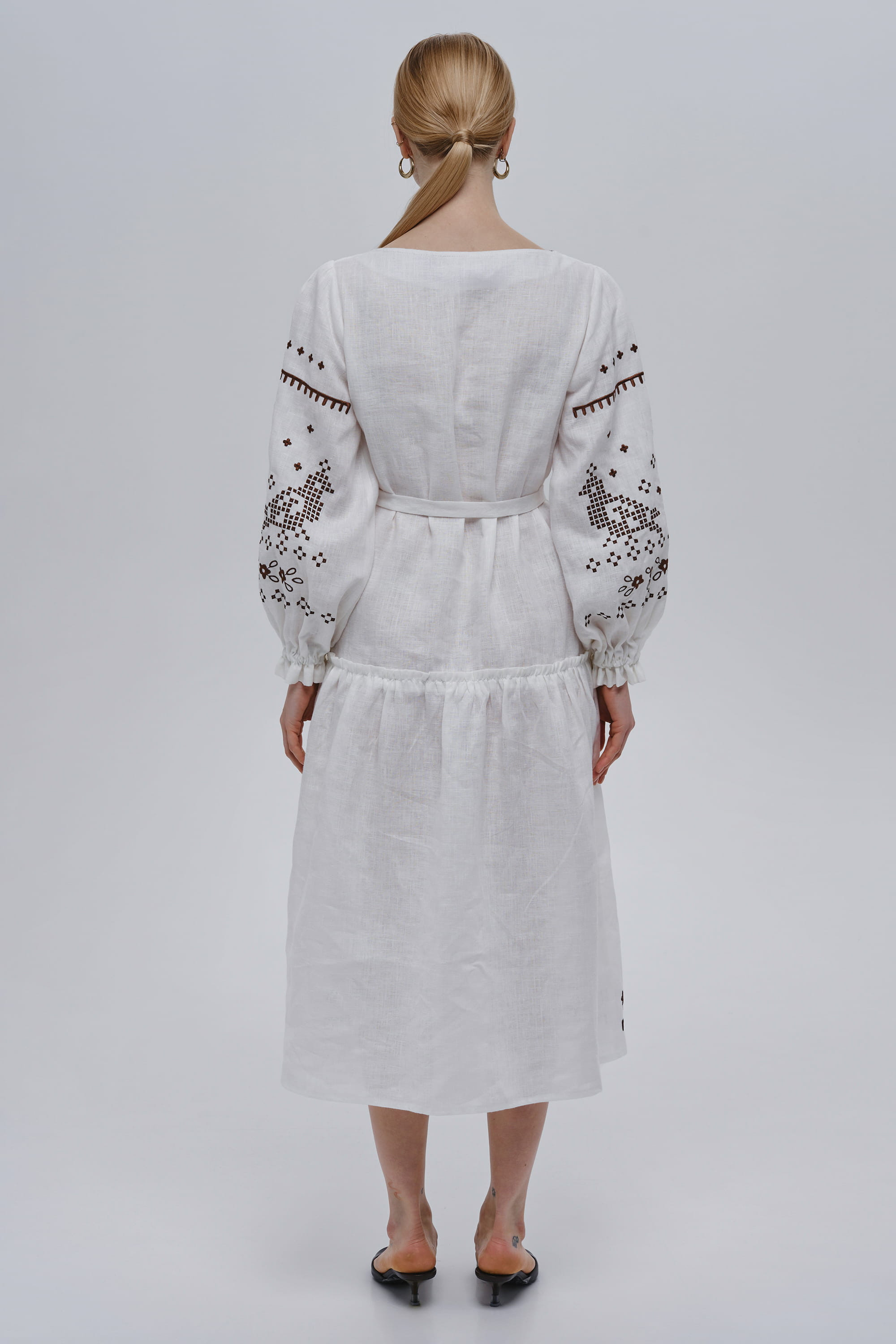Embroidered white linen dress My Love | XS | 40-42