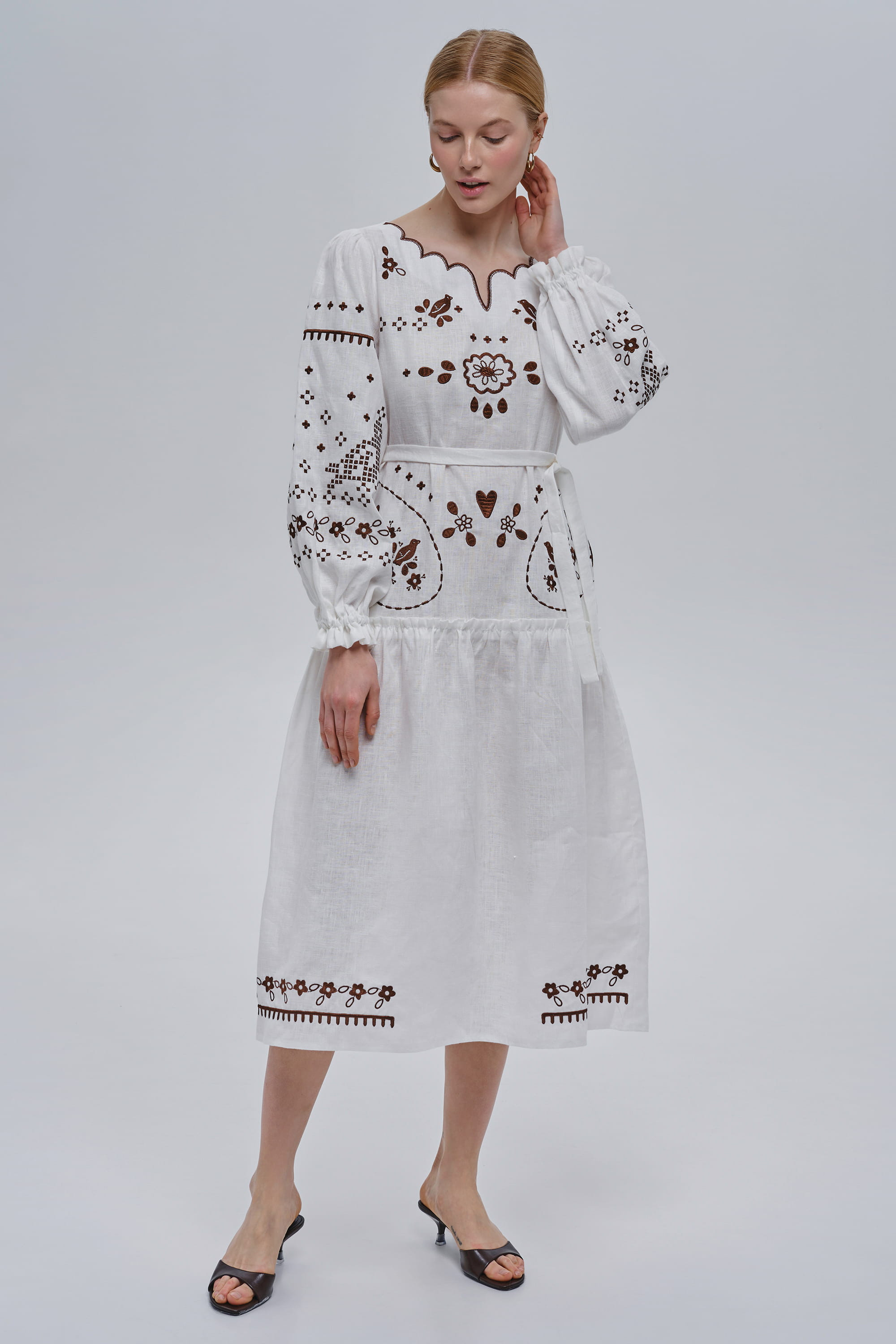 Embroidered white linen dress My Love | XS | 40-42