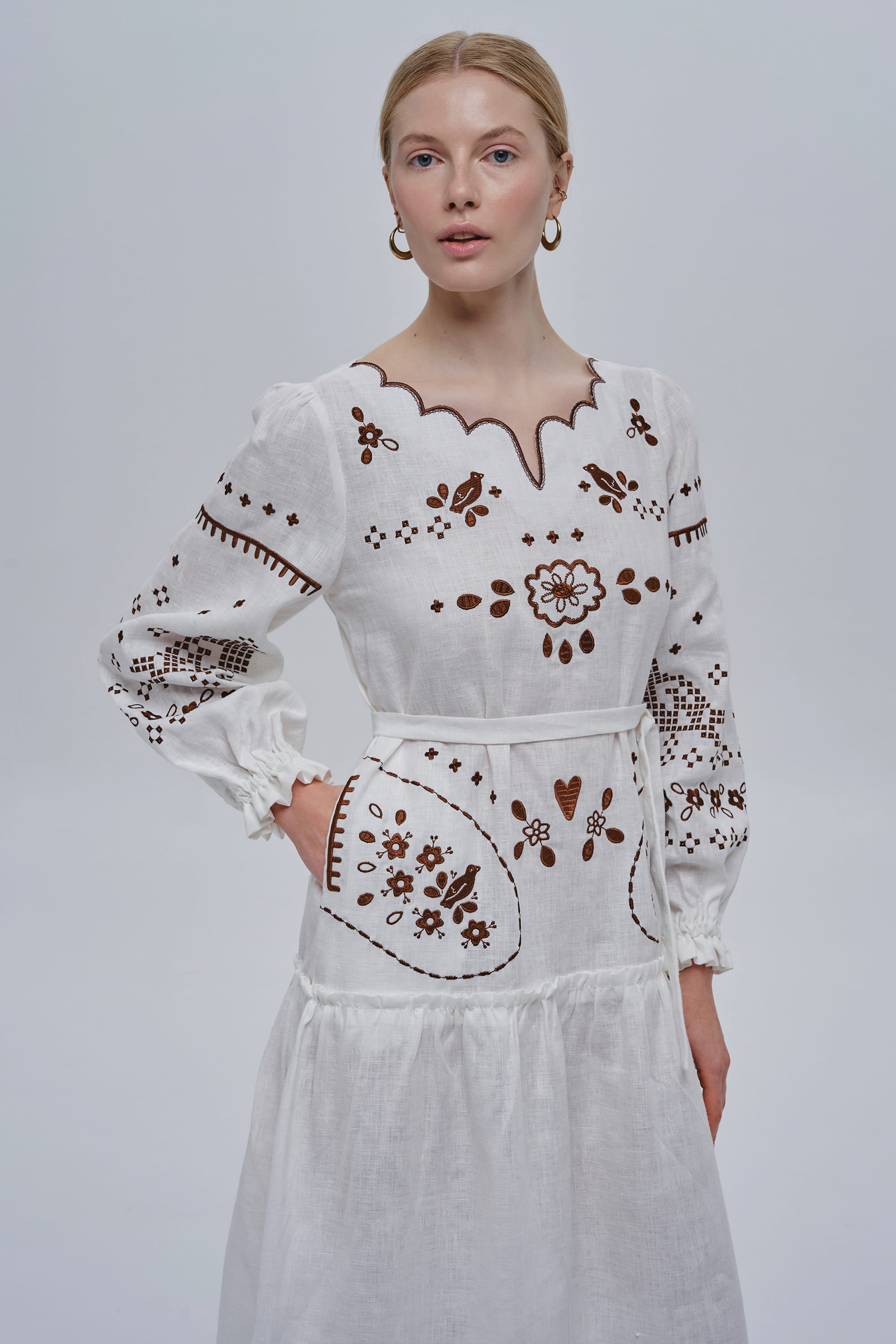 Embroidered white linen dress My Love | XS | 40-42