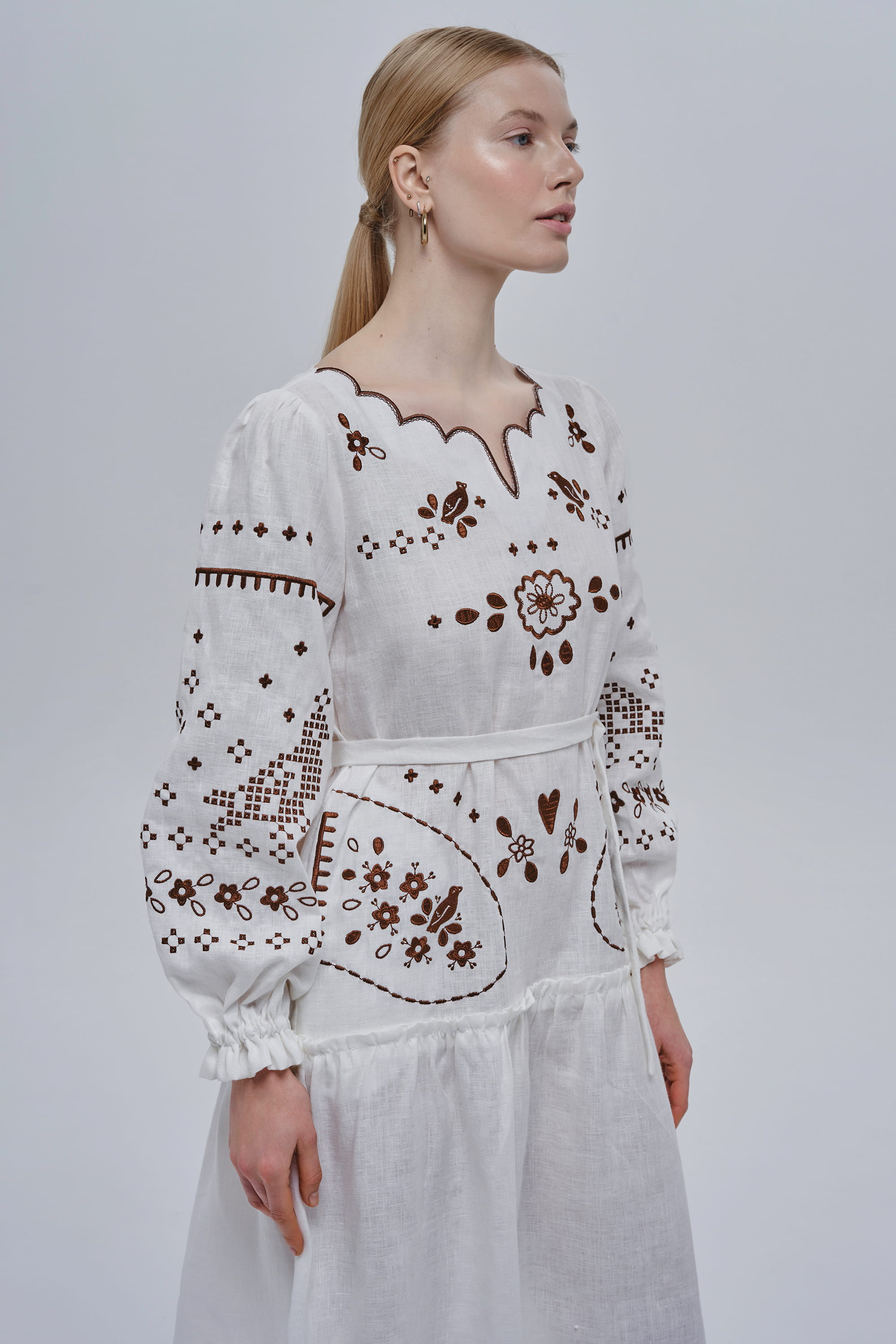 Embroidered white linen dress My Love