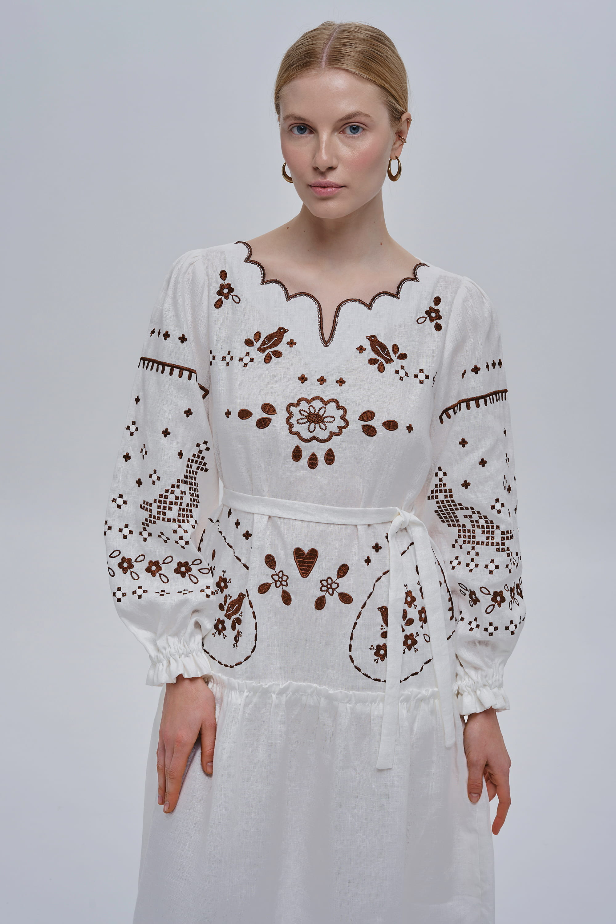 Embroidered white linen dress My Love | XS | 40-42