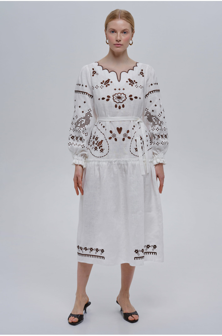 Embroidered white linen dress My Love | XS | 40-42