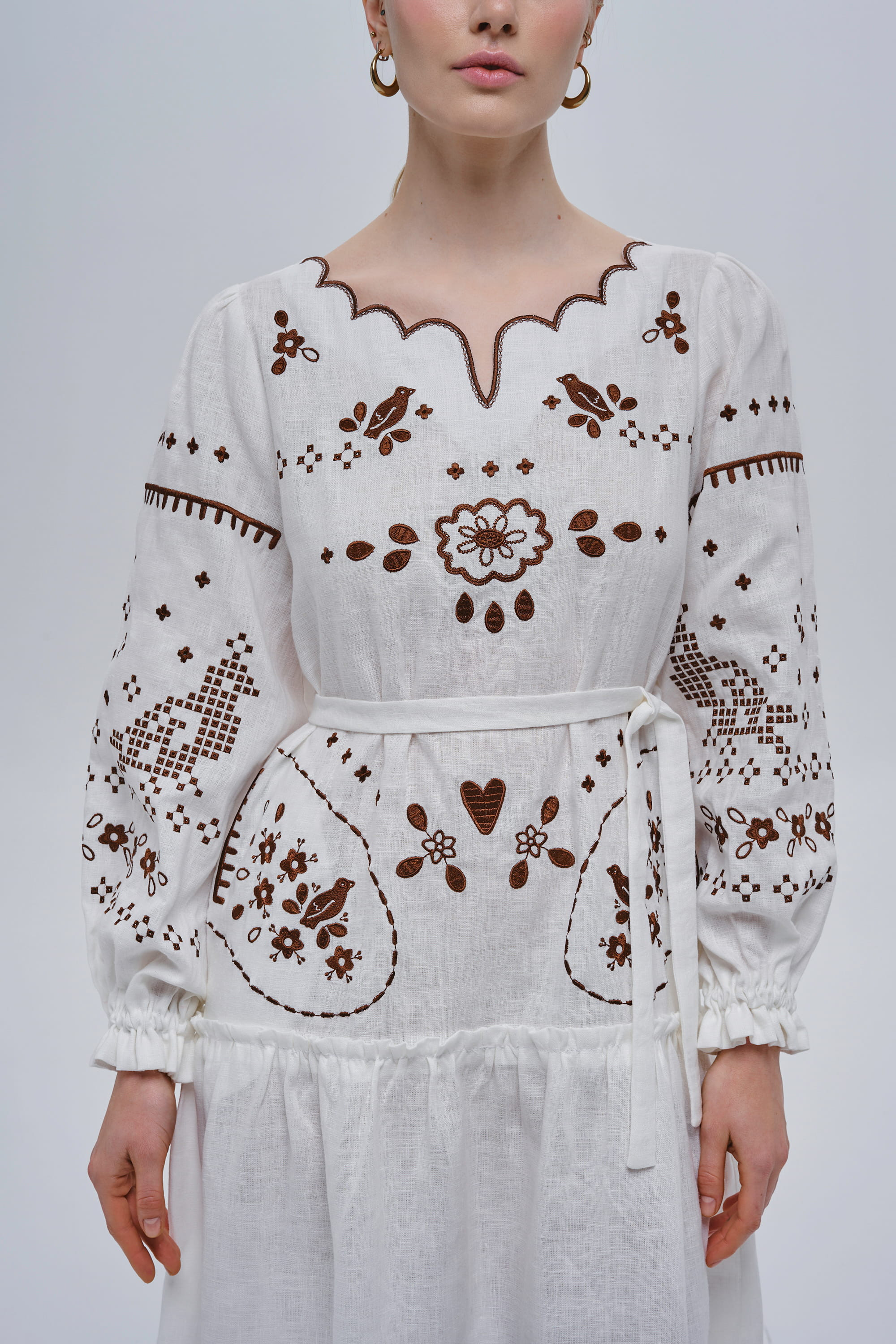 Embroidered white linen dress My Love | XS | 40-42