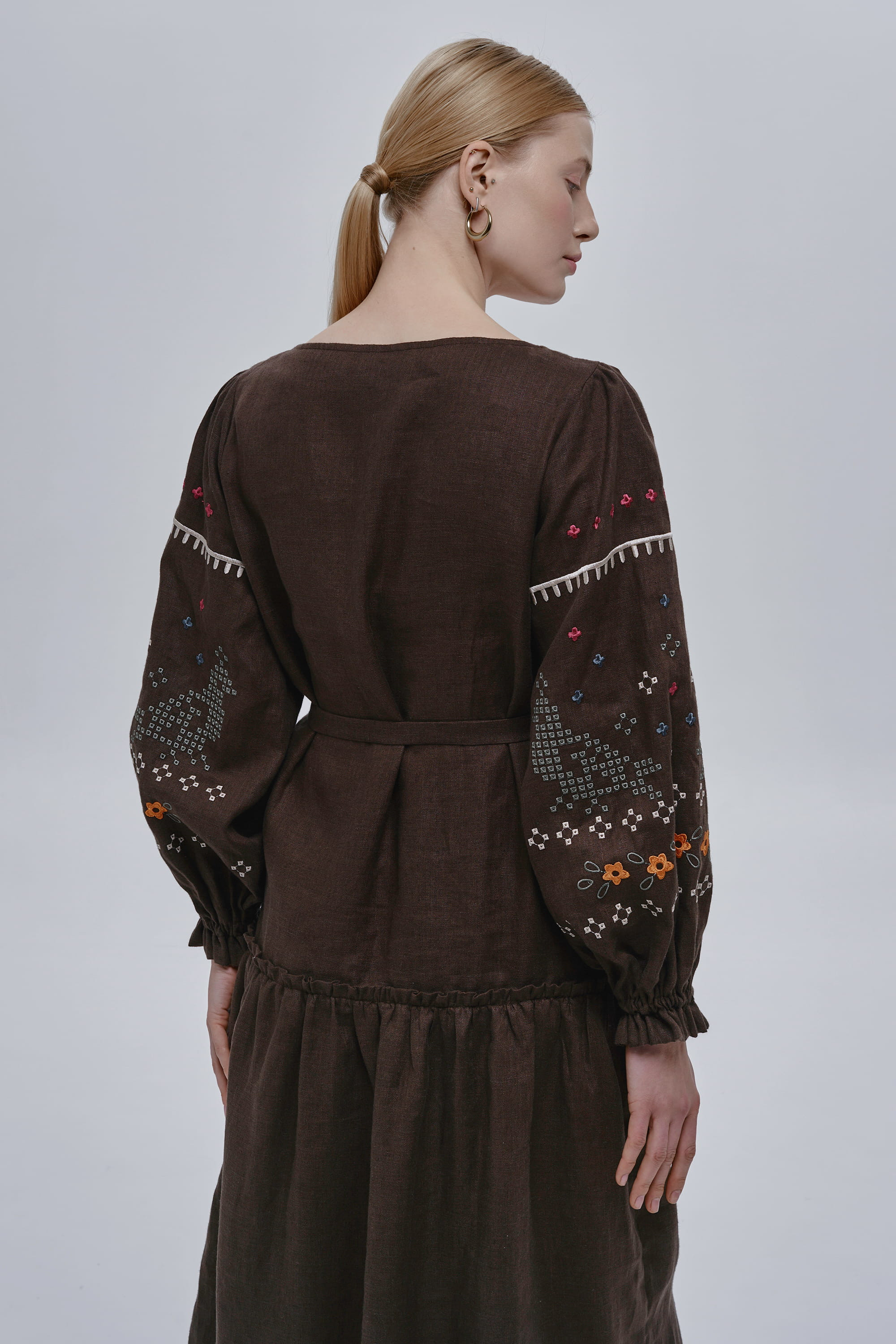 Embroidered brown linen dress My Love