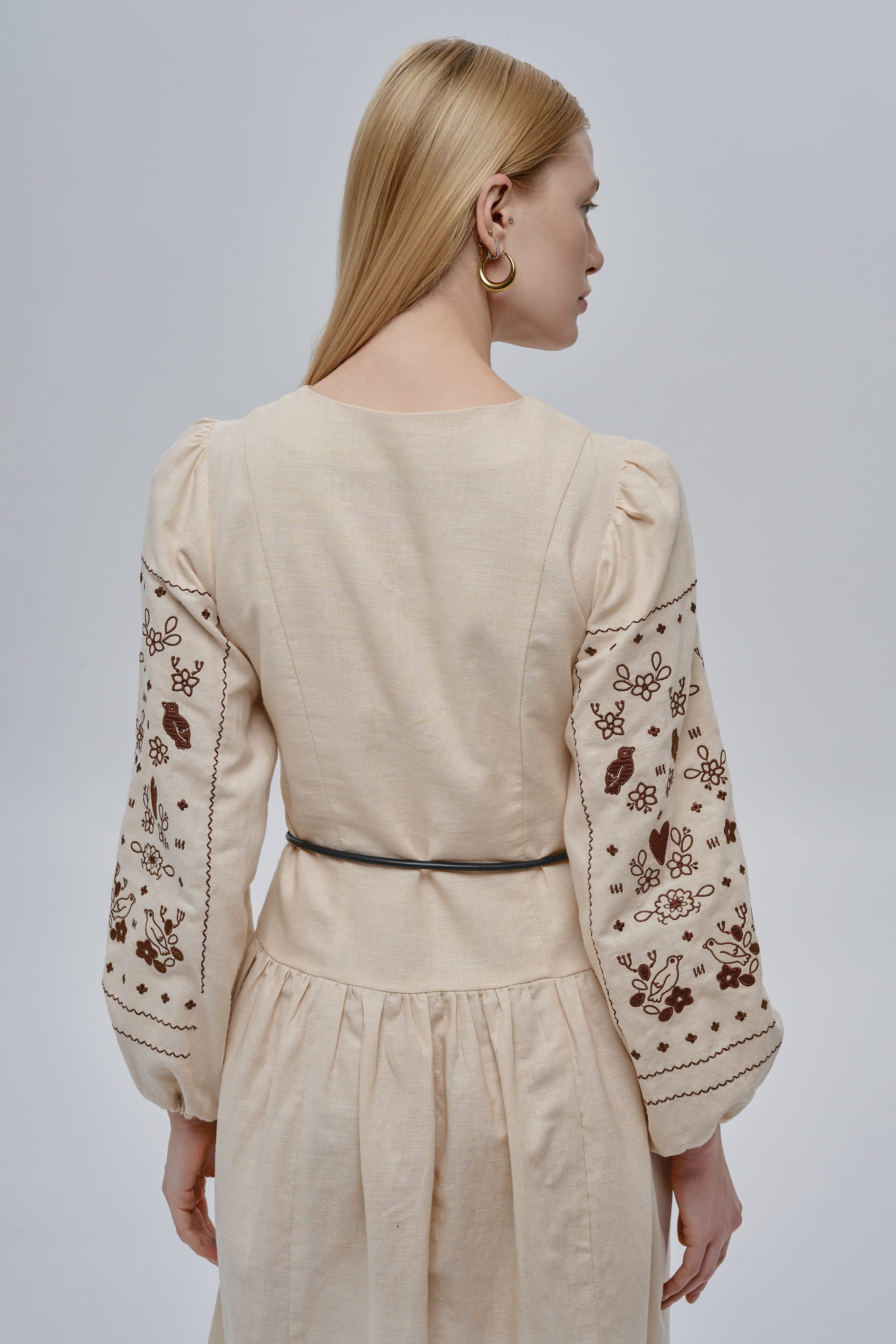 Embroidered beige linen dress Serdenko | XS | 40-42