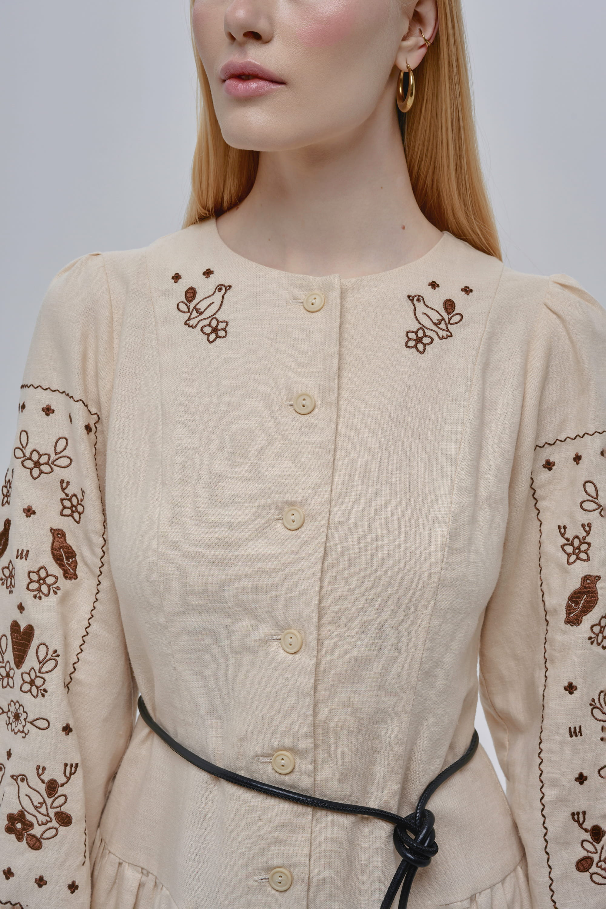 Embroidered beige linen dress Serdenko | XS | 40-42