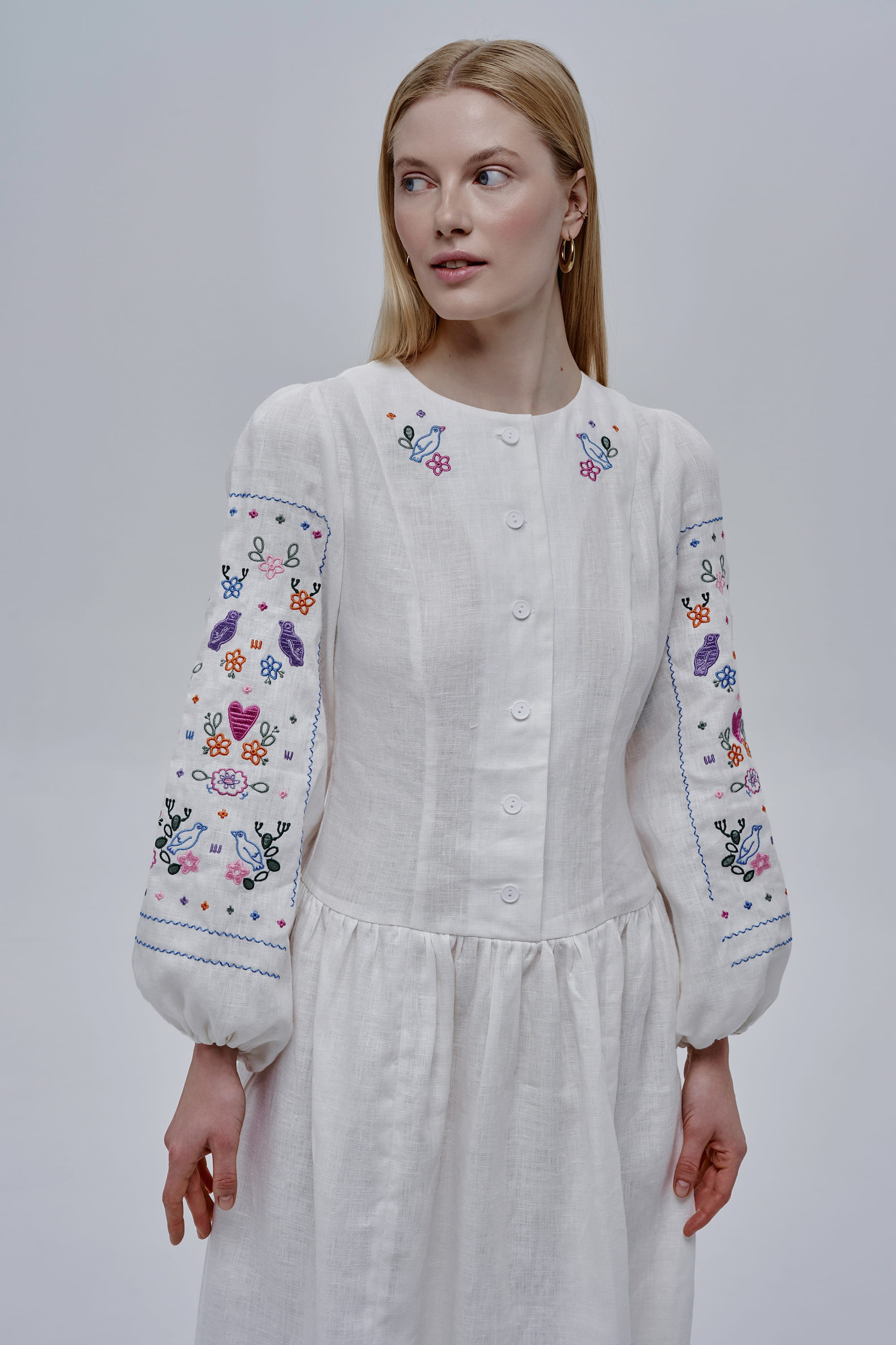 Embroidered white dress Serdenko | XS | 40-42