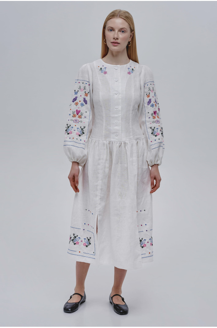 Embroidered white dress Serdenko | XS | 40-42