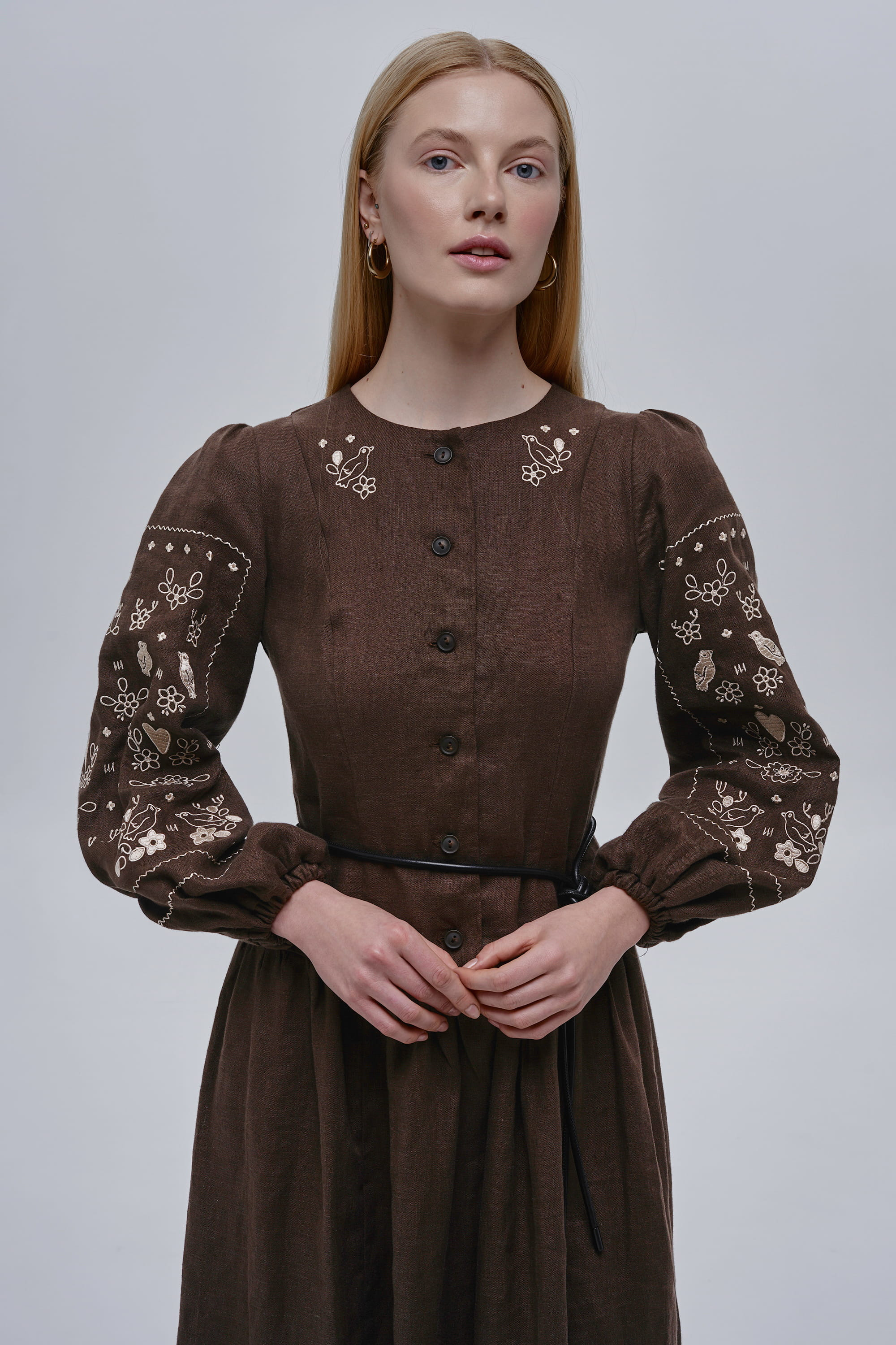 Embroidered brown dress Serdenko | XS | 40-42