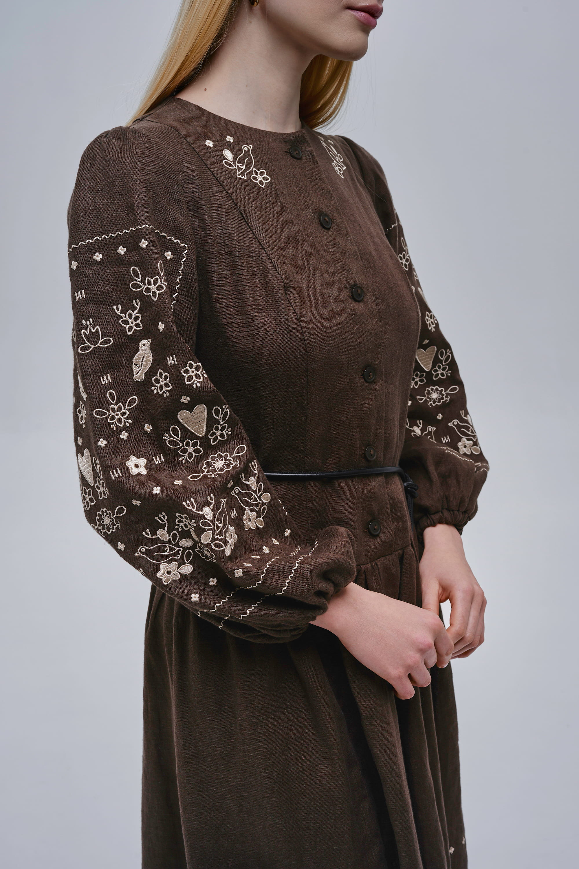 Embroidered brown dress Serdenko | XS | 40-42