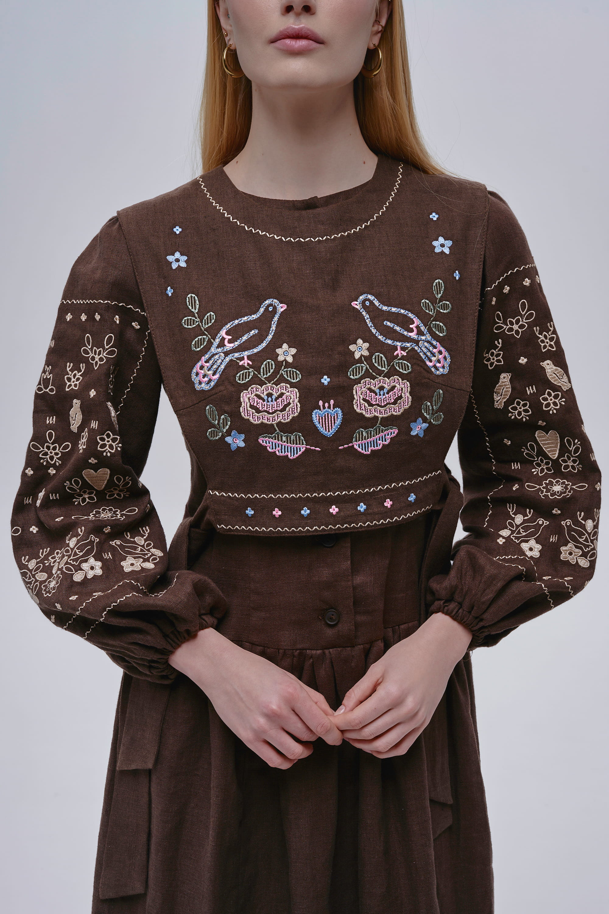 Embroidered brown dress Serdenko | XS | 40-42