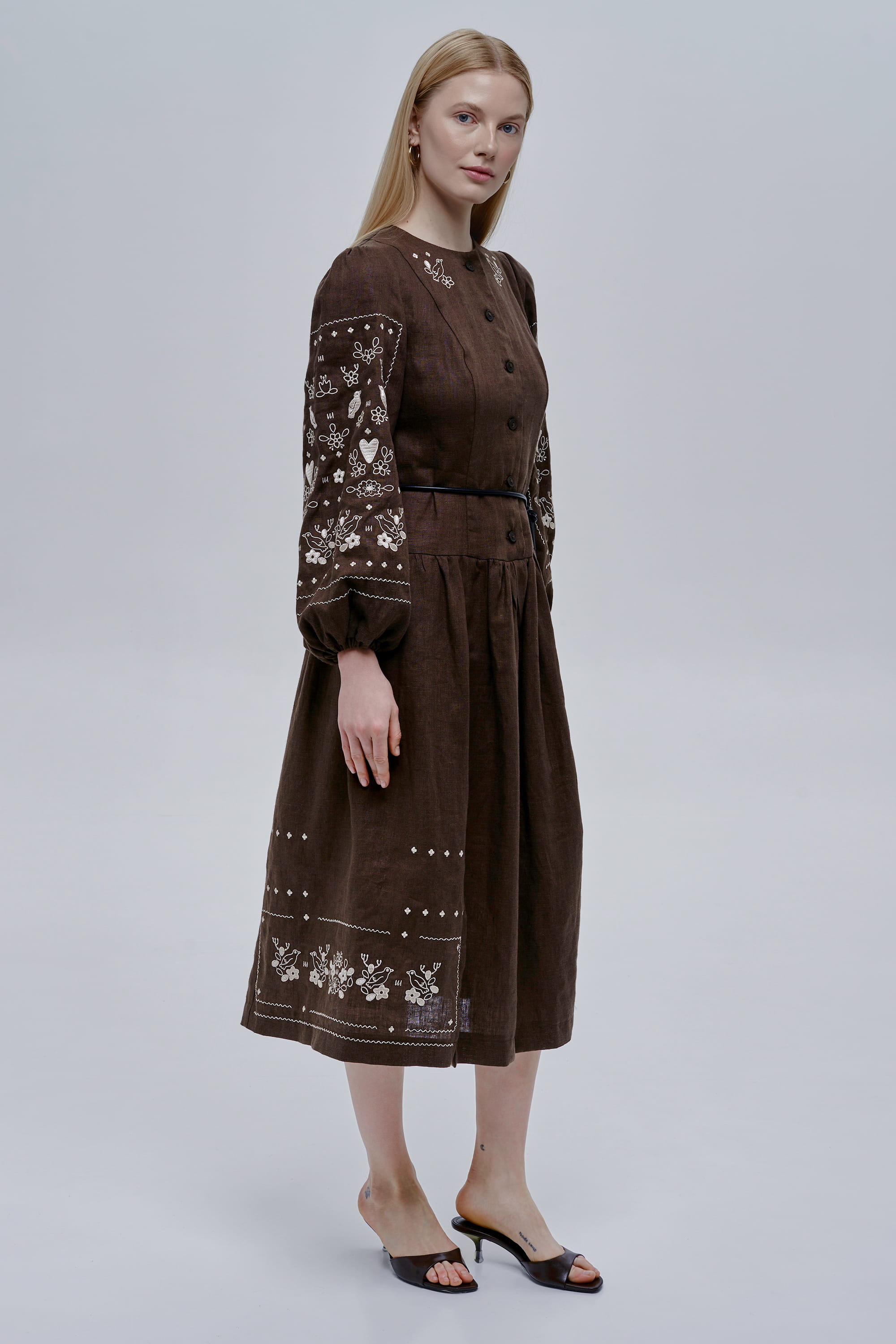 Embroidered brown dress Serdenko | XS | 40-42