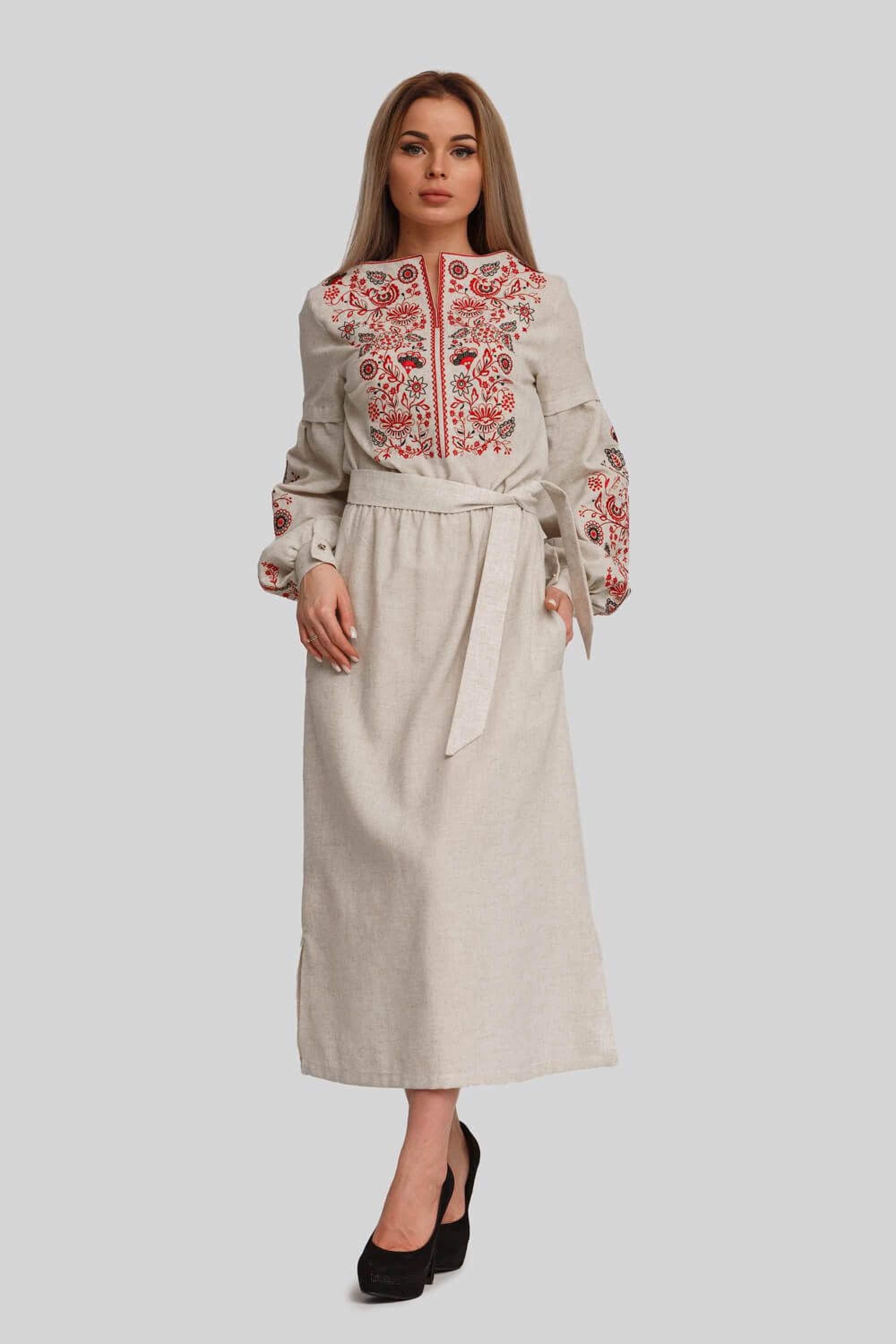 Women's embroidered dress Beige | 42