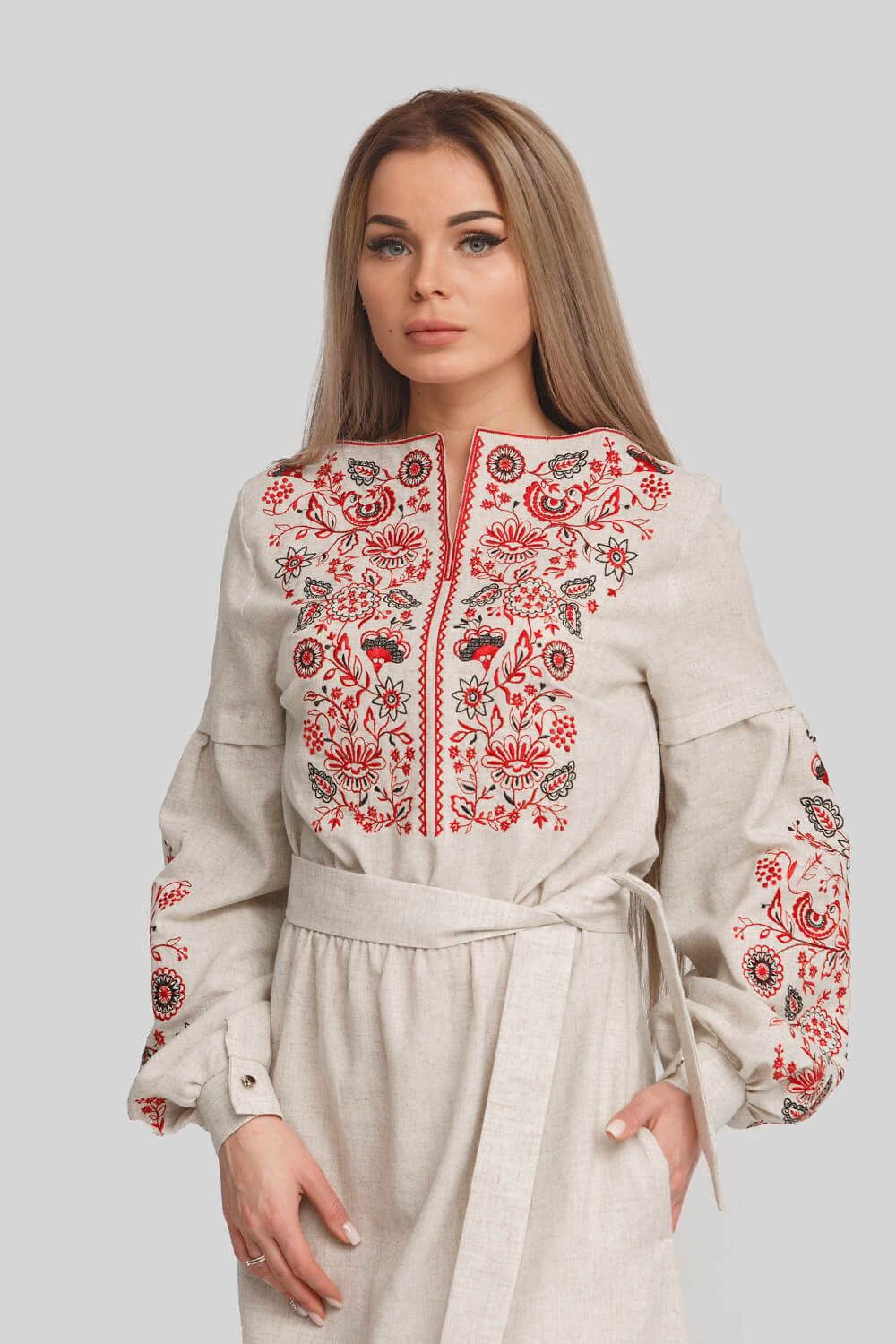Women's embroidered dress Beige | 42