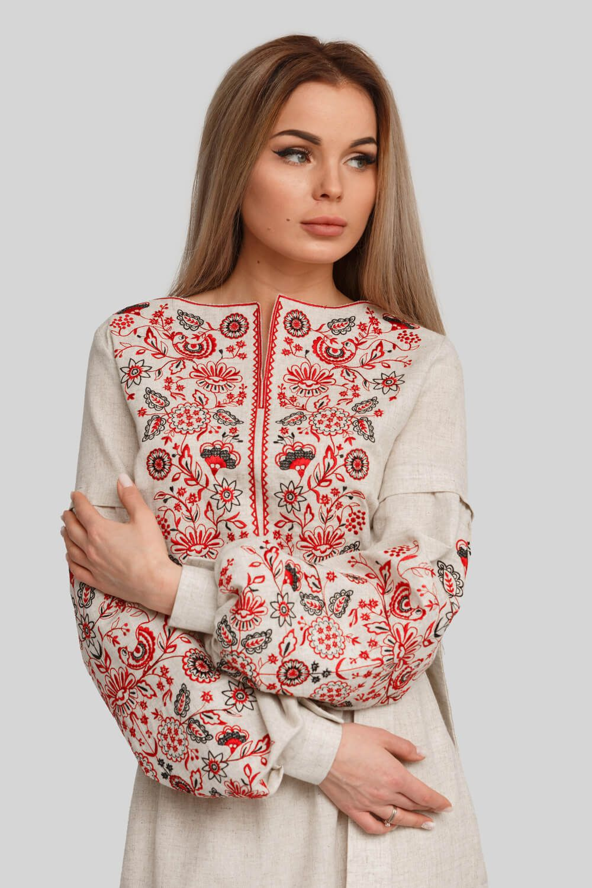 Women's embroidered dress Beige | 42