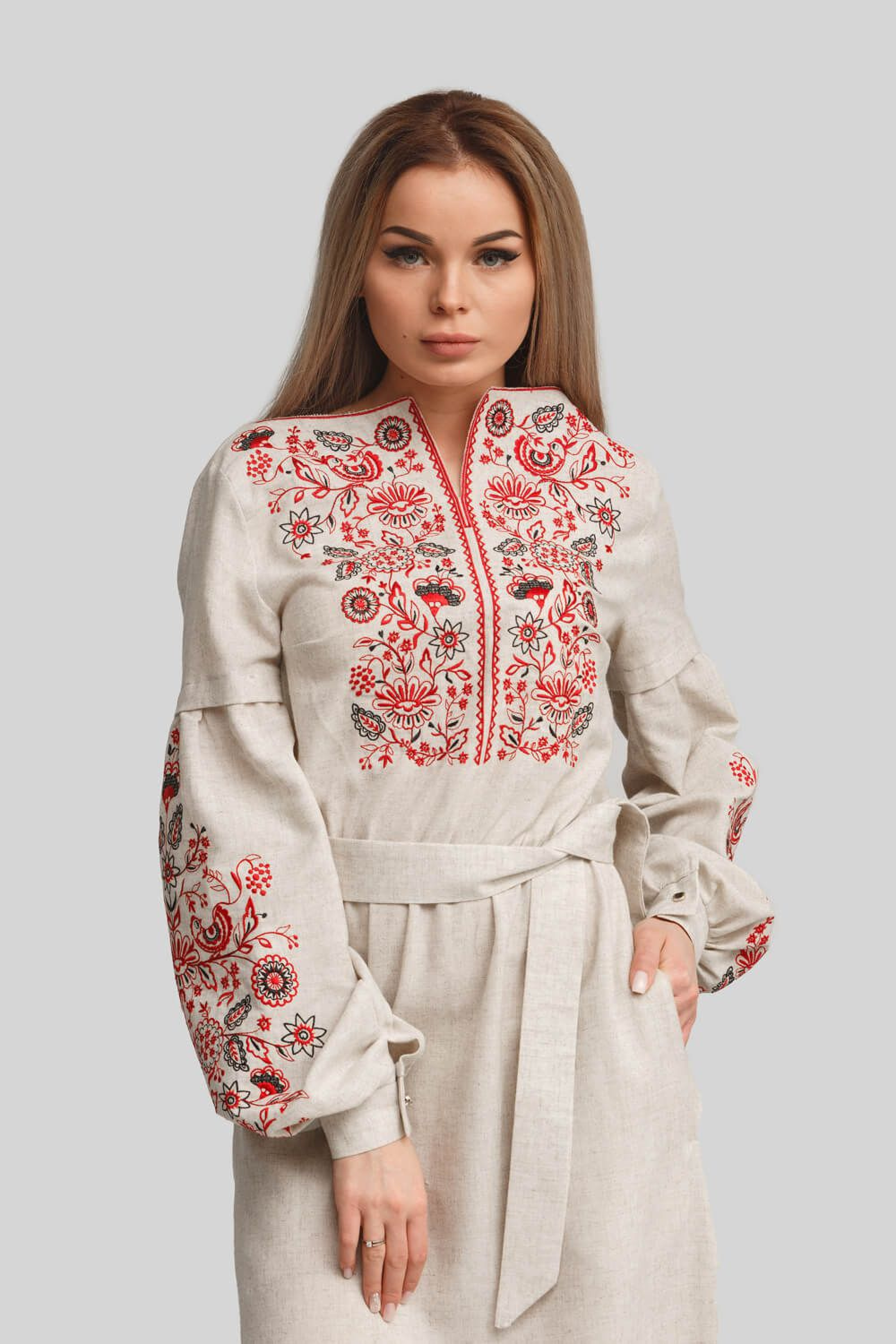 Women's embroidered dress Beige | 42