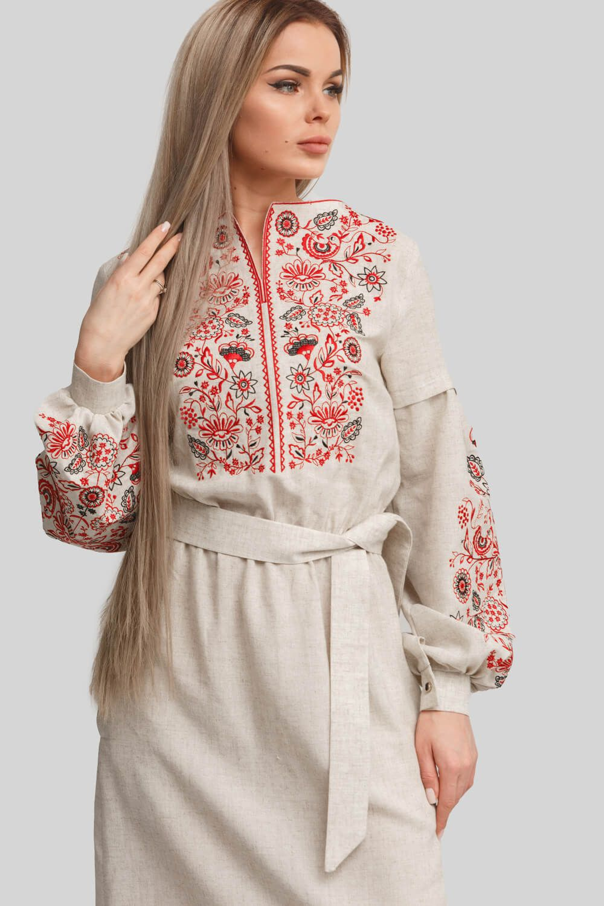 Women's embroidered dress Beige | 42