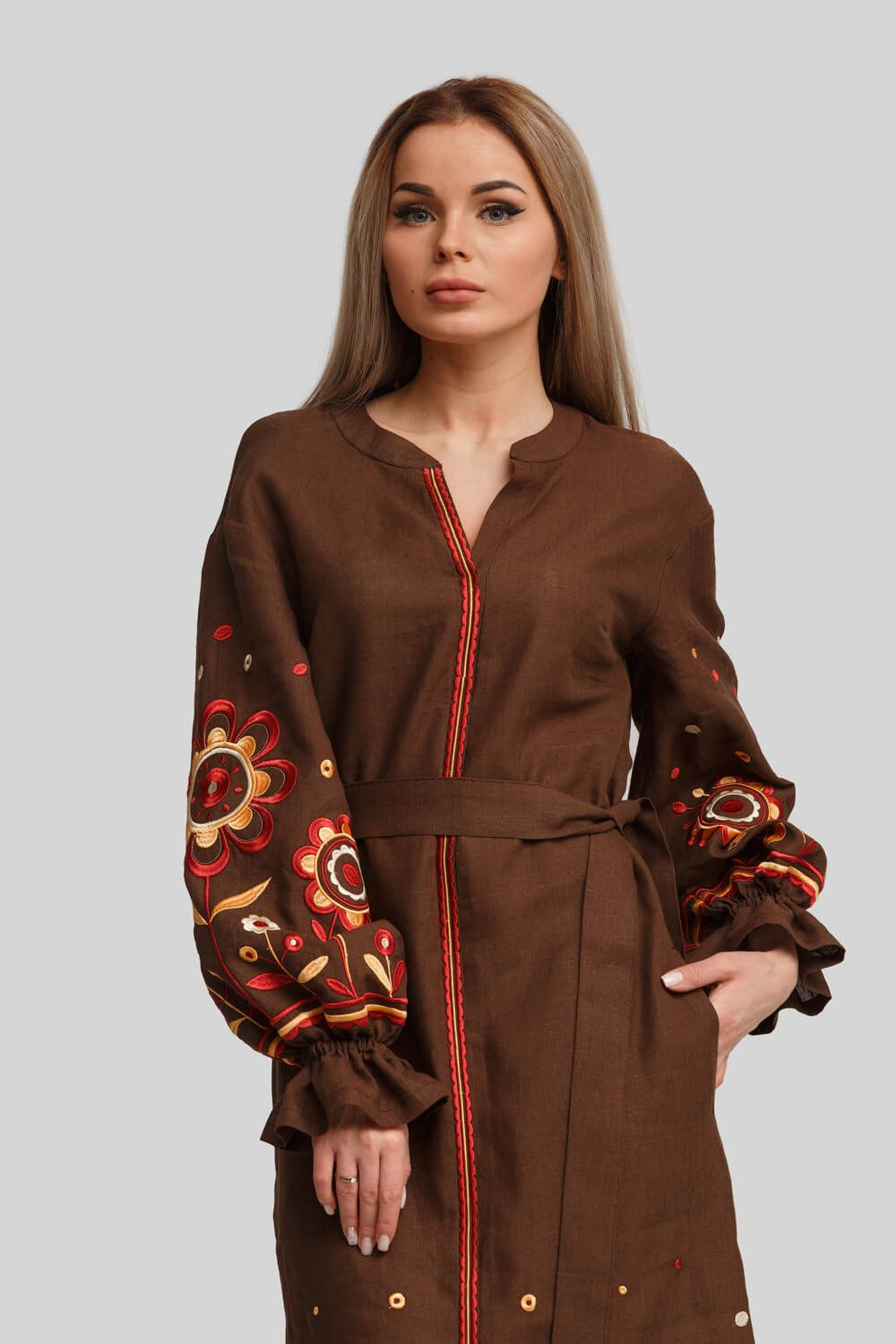 Жіноча вишита сукня Brown 1