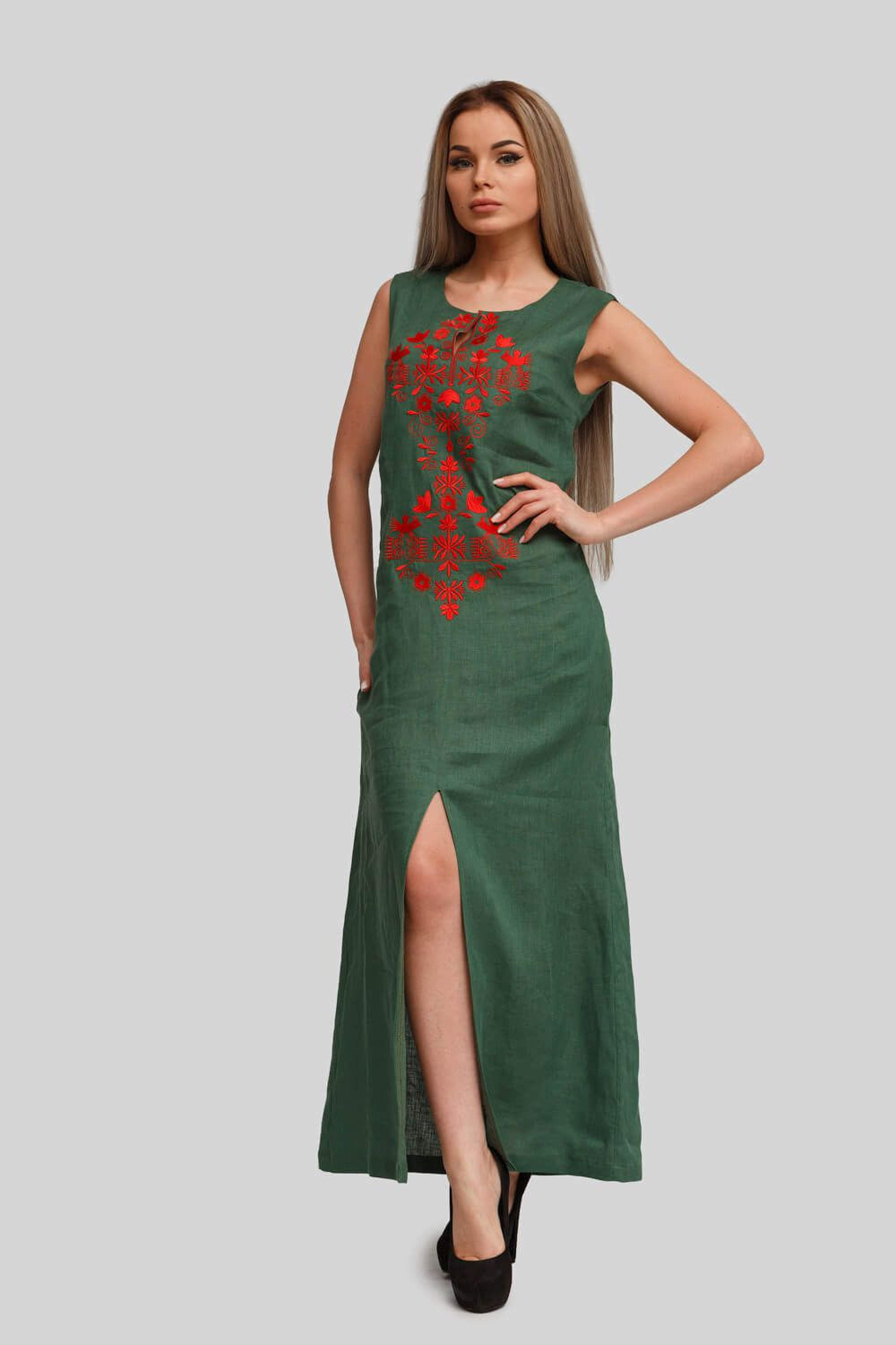 Жіноча вишита сукня без рукава Green 1
