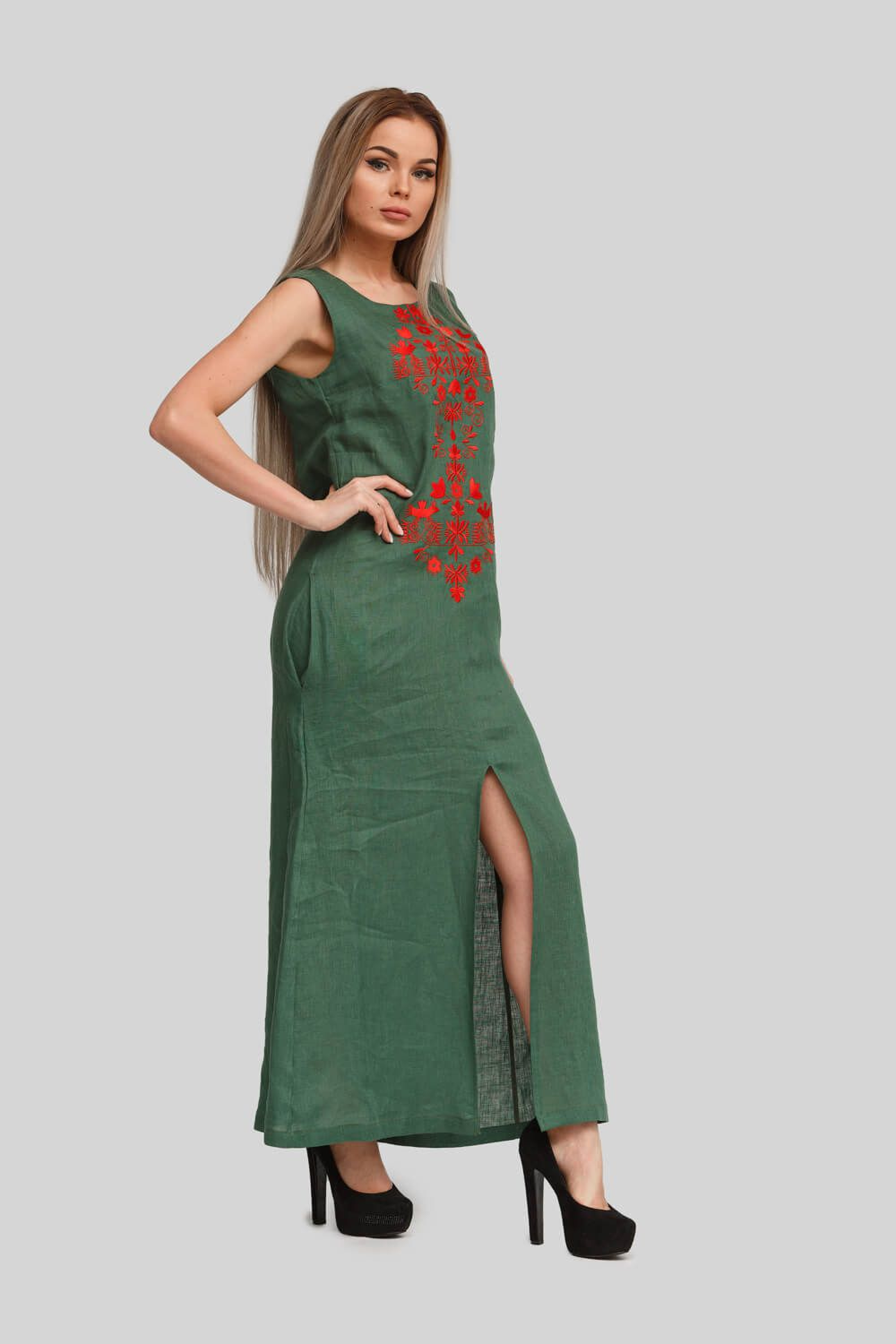 Жіноча вишита сукня без рукава Green 1