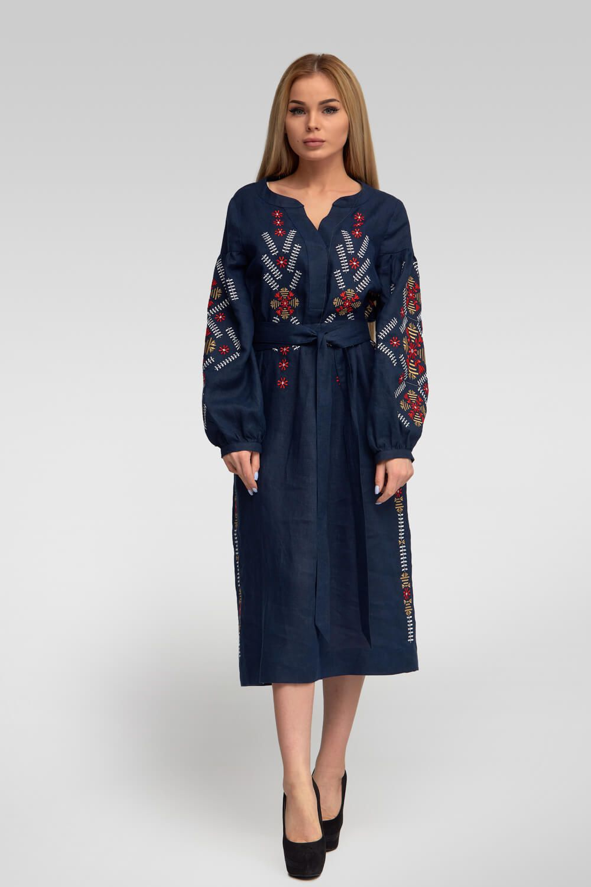 Men's embroidered shirt embroidery and female embroidered dress Navy