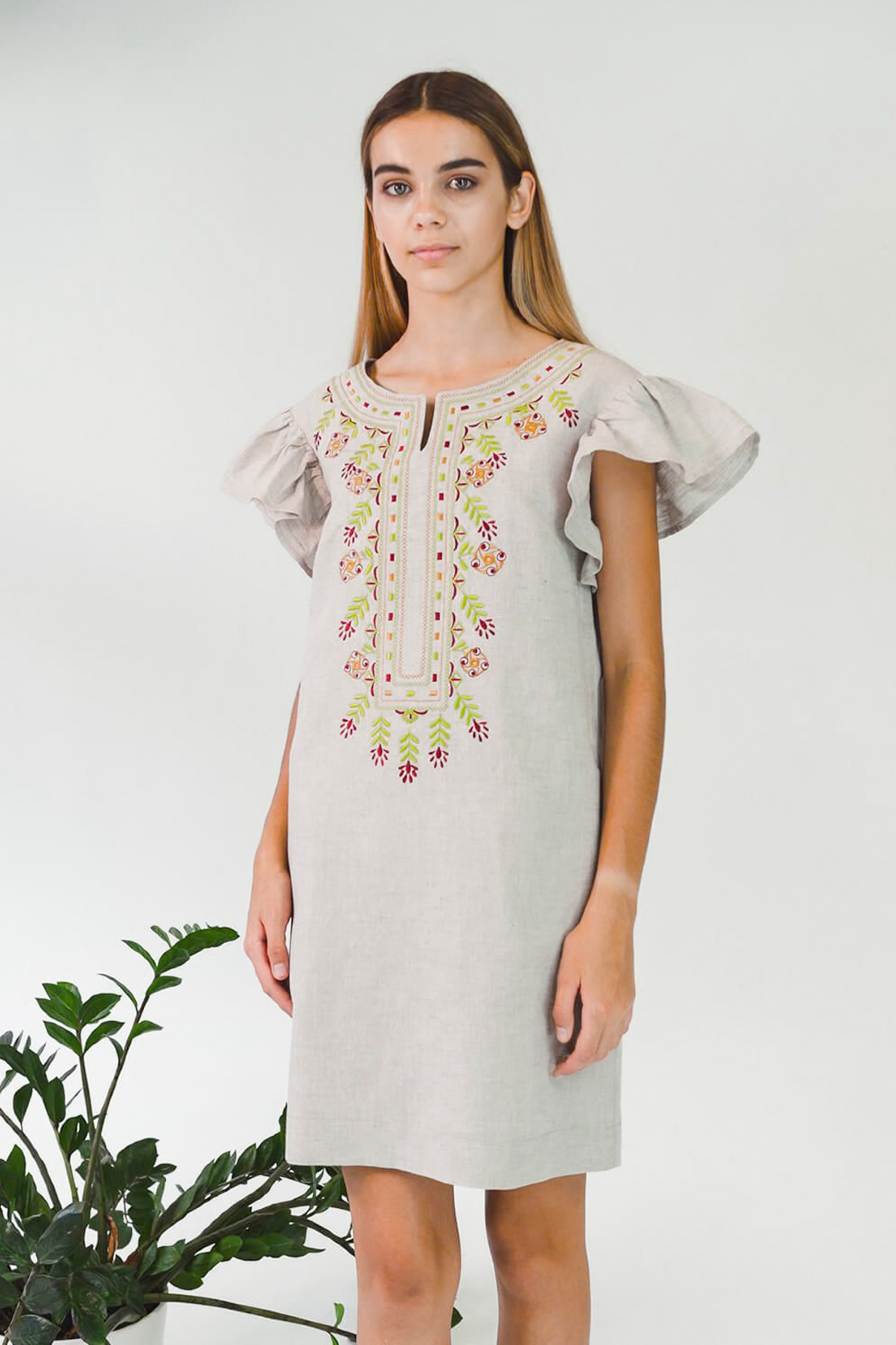 Women's embroidered dress Gray