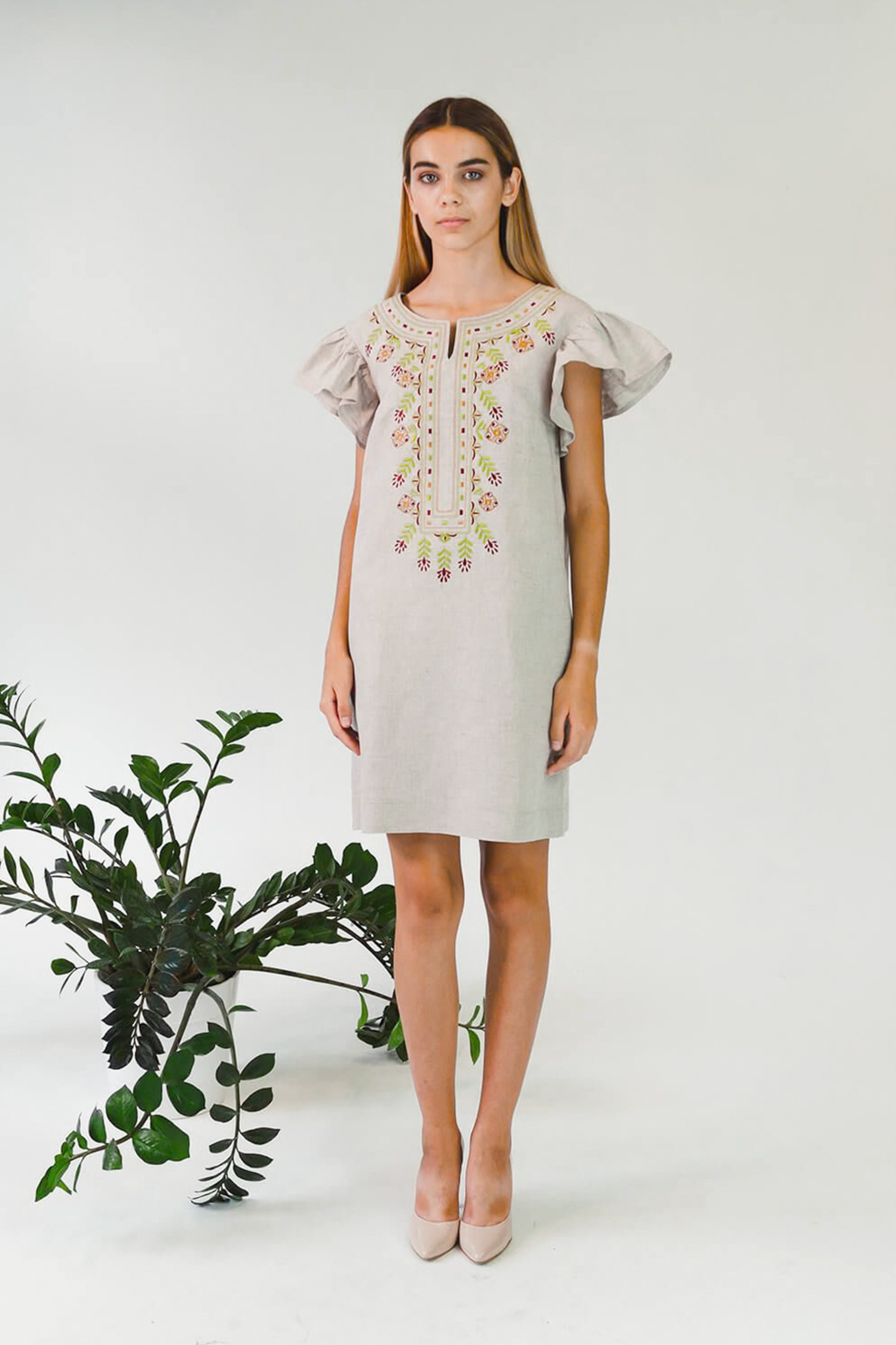 Women's embroidered dress Gray