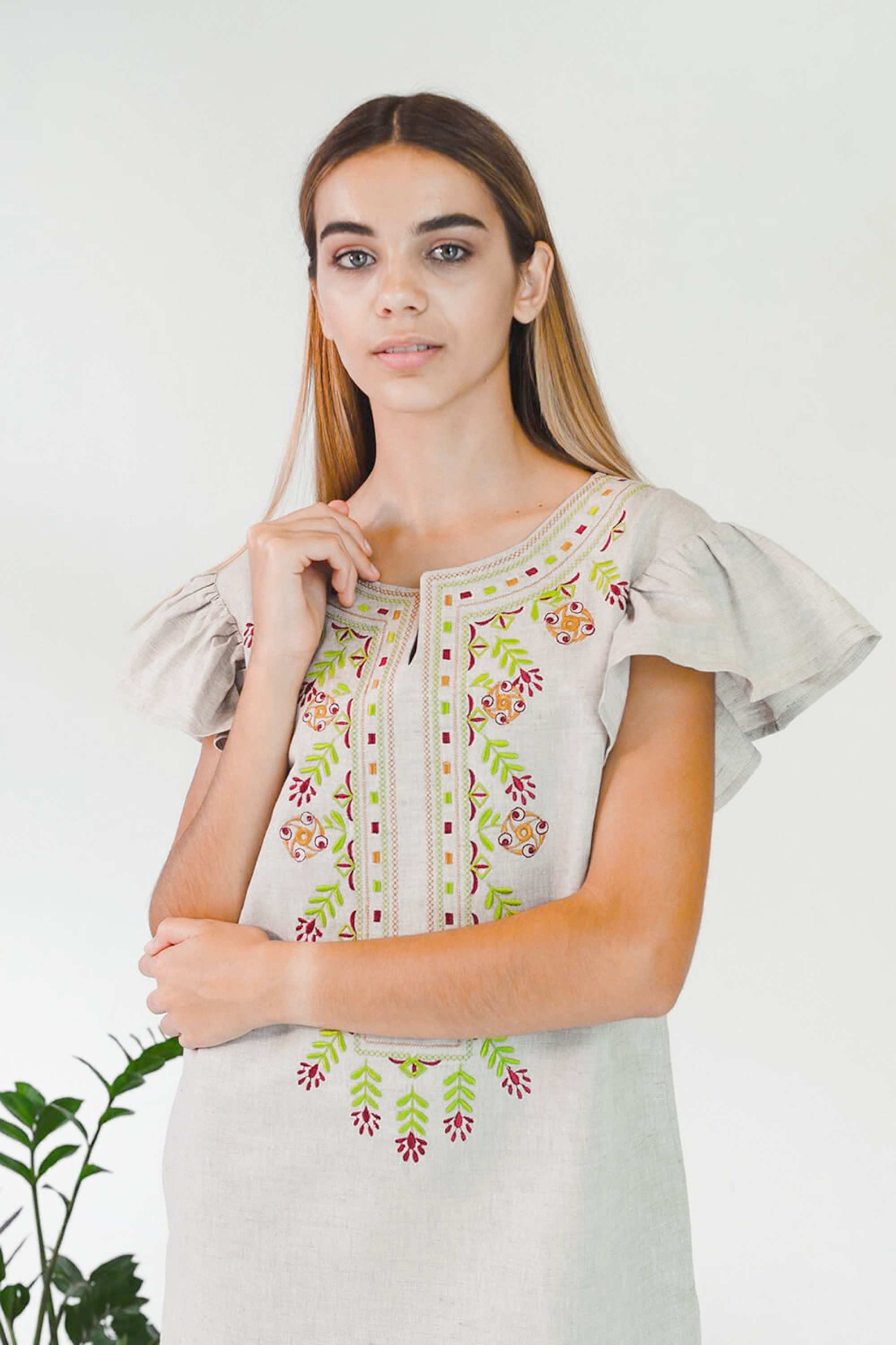 Women's embroidered dress Gray | S | 42-44