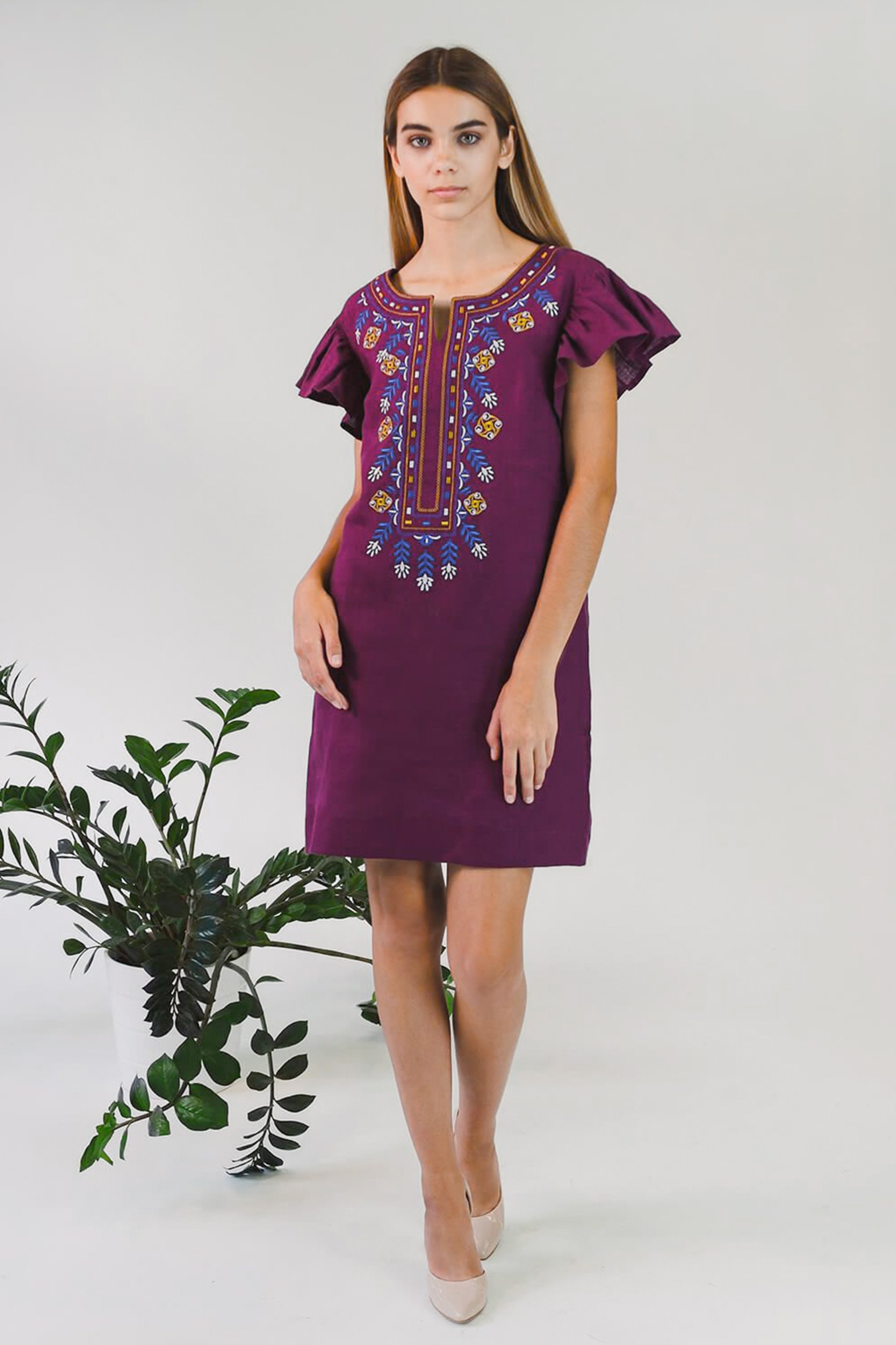 Women's embroidered dress Plum