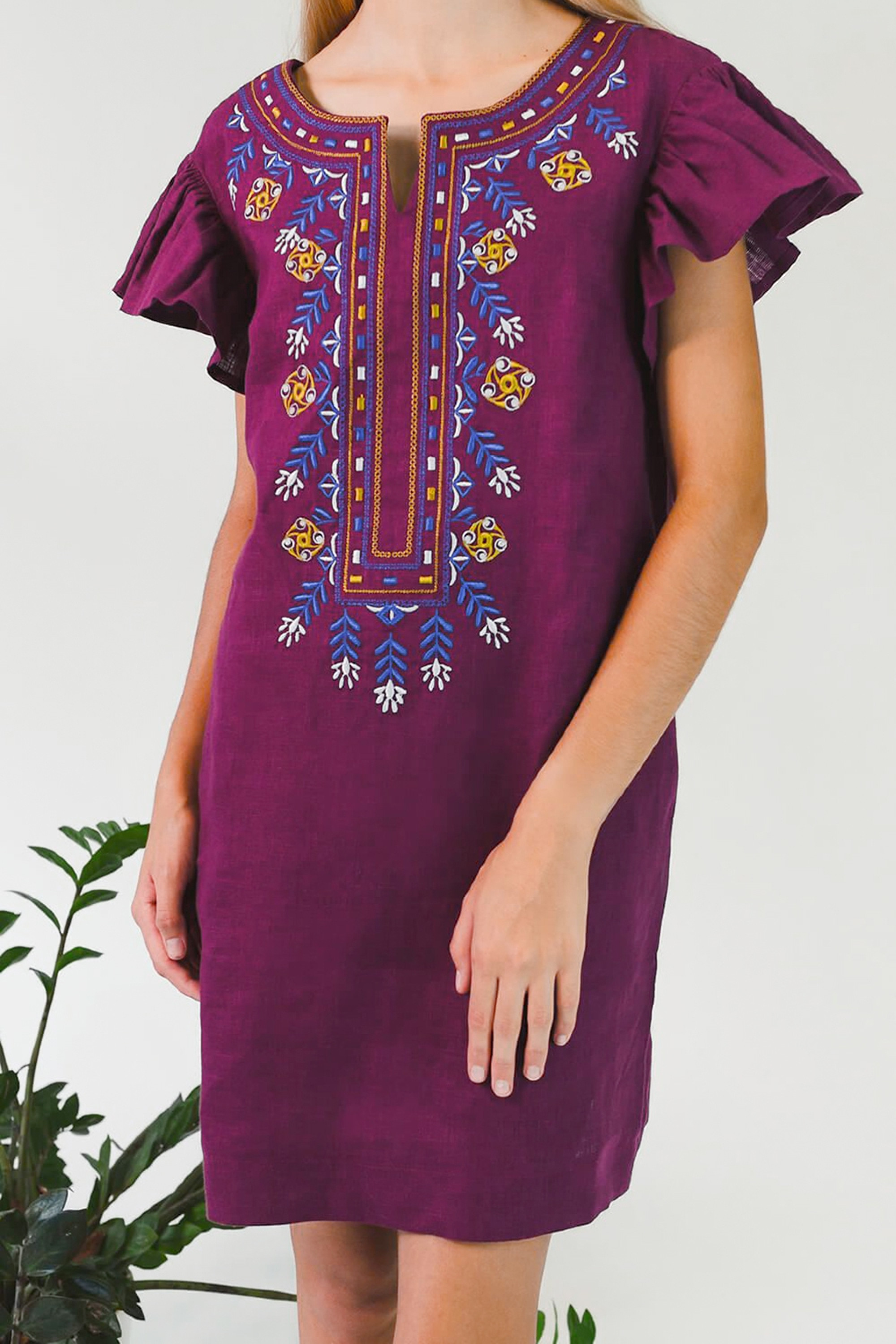 Women's embroidered dress Plum