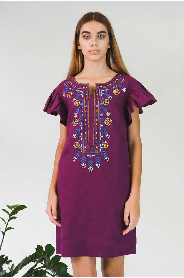 Women's embroidered dress Plum