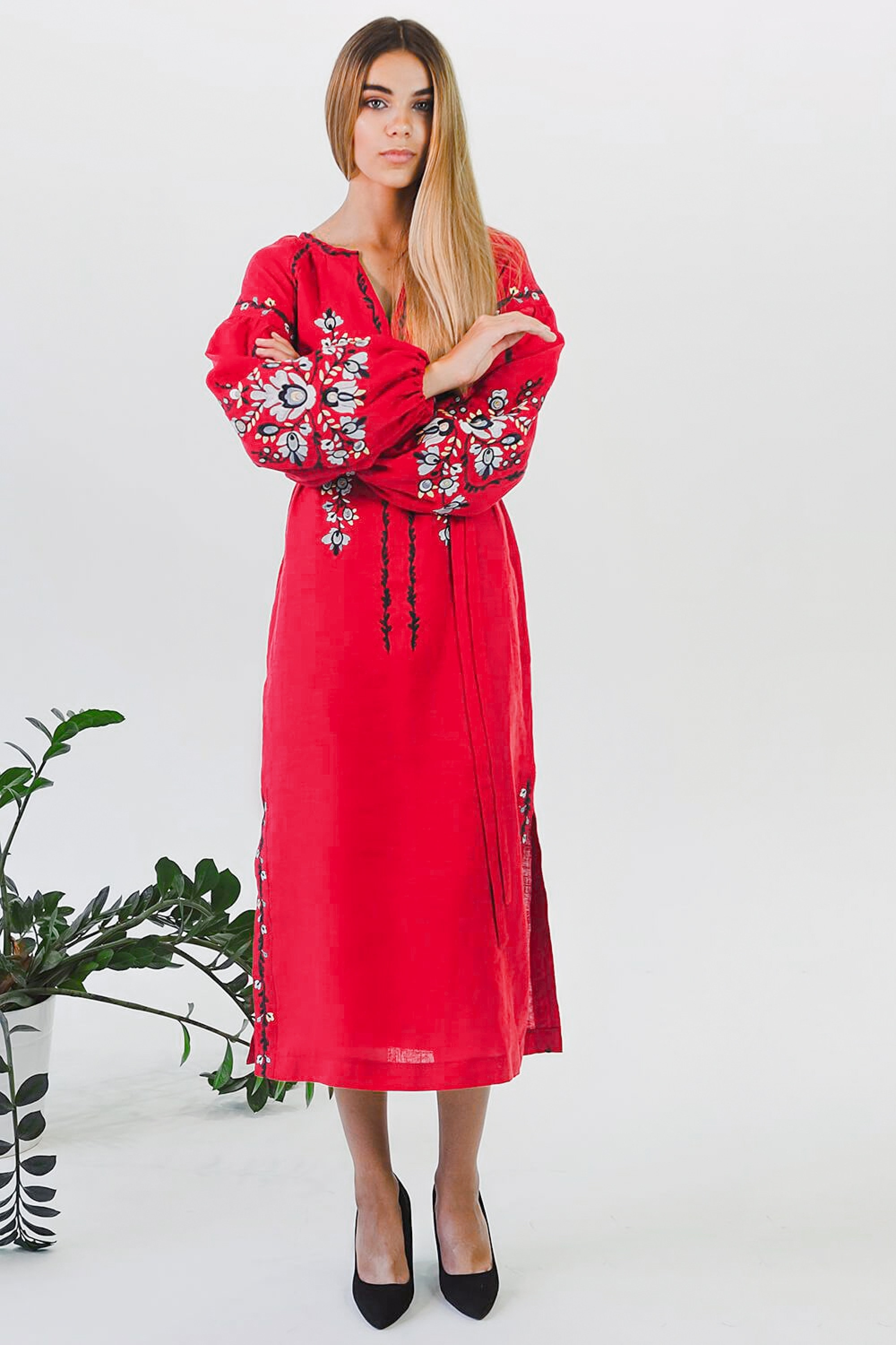 Women's embroidered dress Red 2 | M | 44-46