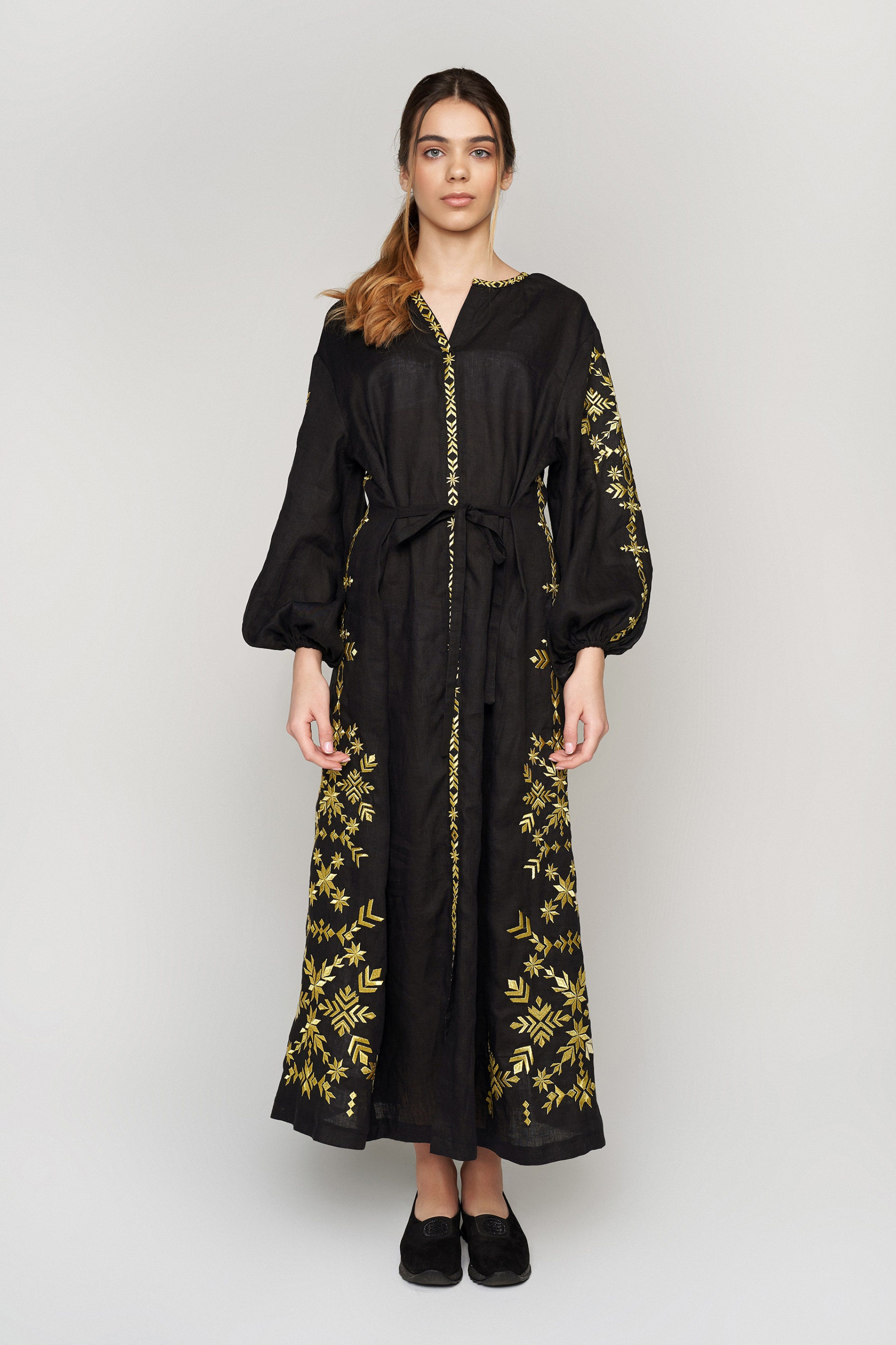 Women's embroidered dress Black 4 with gold embroidery